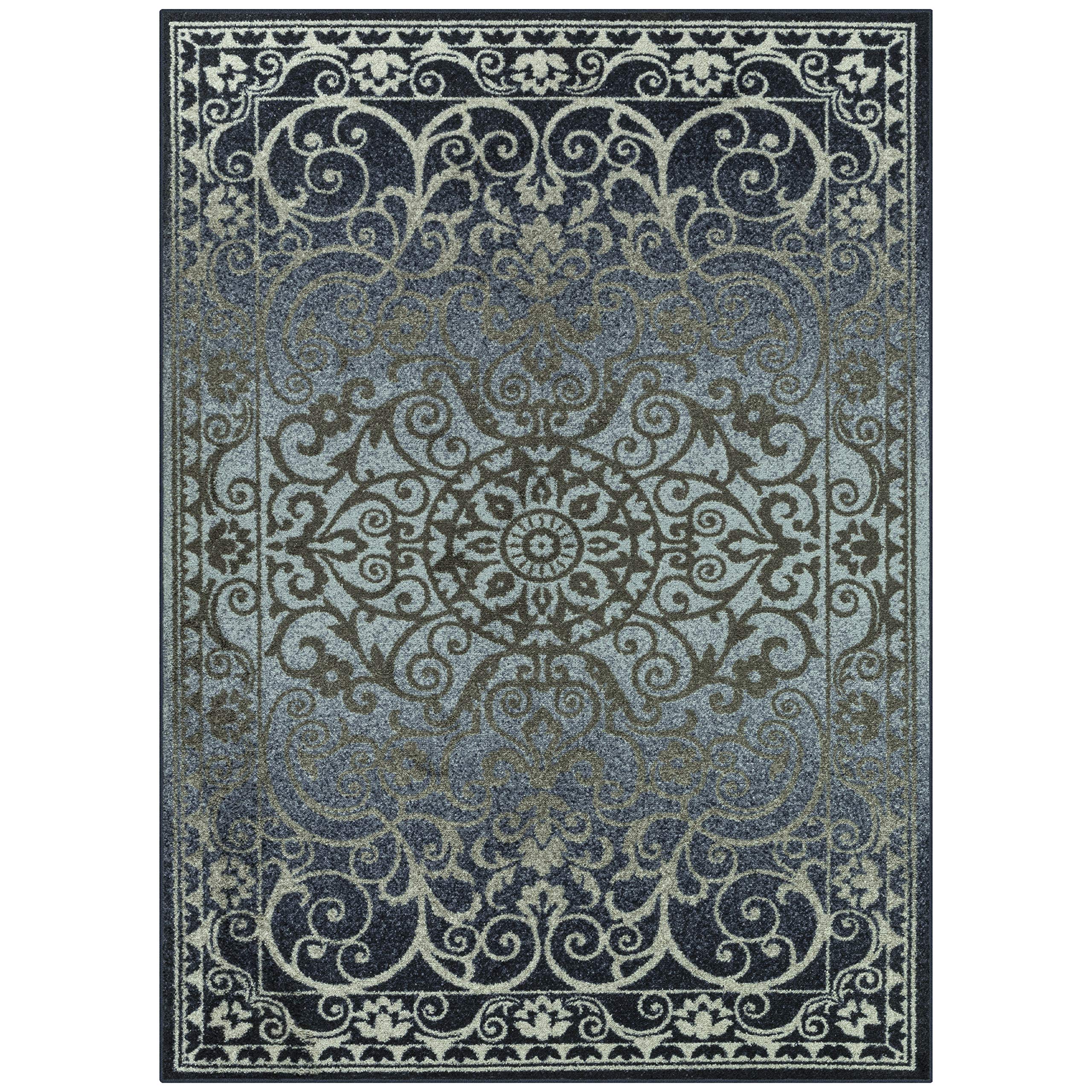 Maples Rugs Pelham Vintage Area Rugs for Living Room & Bedroom [Made in USA], 5 x 7, Navy/Grey