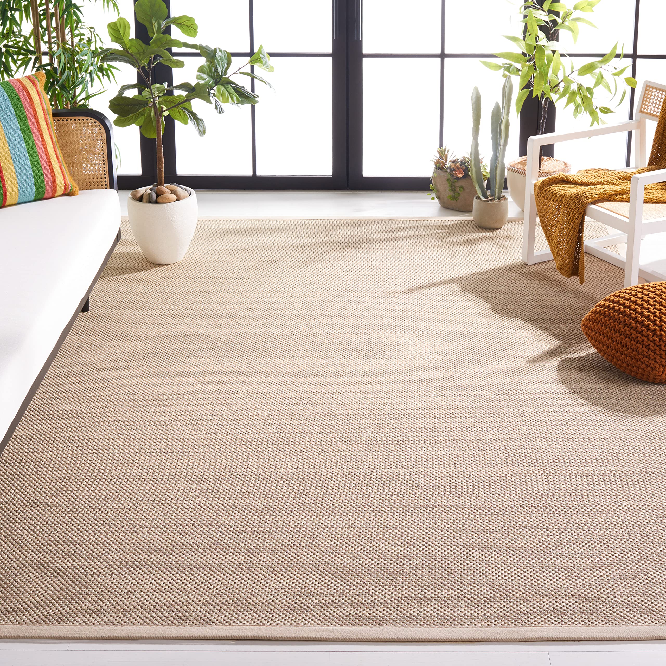 SAFAVIEH Natural Fiber Collection Area Rug - 9 Square, Marble & Beige, Border Sisal Design, Easy Care, Ideal for High Traffic A