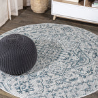Jonathan Y Smb105C-5R Estrella Bohemian Medallion Textured Weave Indoor Outdoor Area-Rug Coastal Bohemian Rustic Glam Easy-Cleaning Bedroom Kitchen Backyard Patio Non Shedding, 5' Round, Teal/Gray