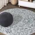 JONATHAN Y SMB105C-4R Estrella Bohemian Medallion Textured Weave Teal/Gray 4 Round Indoor/Outdoor Area Rug, Pet Friendly, Non-S