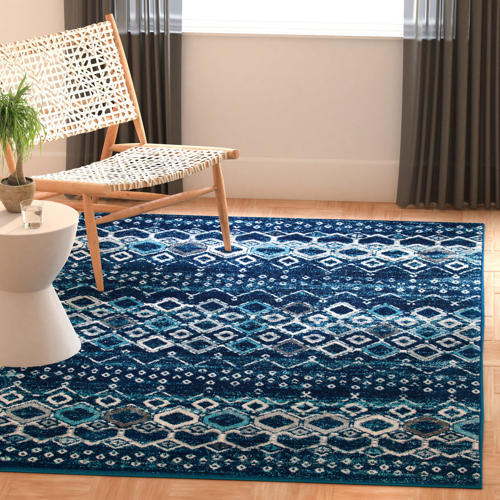 SAFAVIEH Amsterdam Collection Accent Rug - 3' x 5', Navy & Beige, Moroccan Boho Design, Non-Shedding & Easy Care, Ideal for High