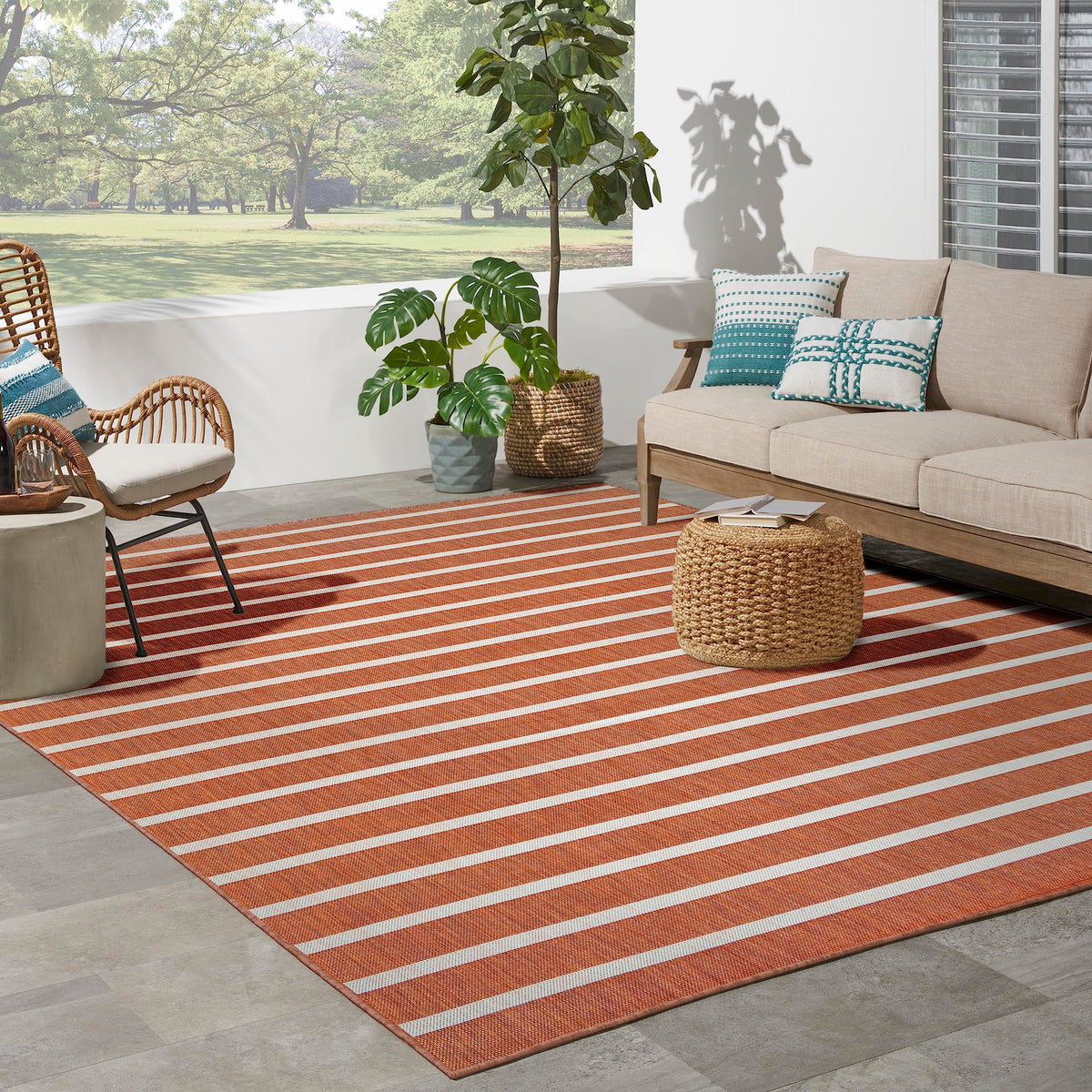 Nourison Positano Indoor/Outdoor Rainbow Ivory 8' X 10' Area Rug, Easy Cleaning, Non Shedding, Bed Room, Living Room, Dining Roo