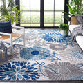SAFAVIEH Cabana Collection Area Rug - 10 x 14, Grey & Blue, Floral Design, Non-Shedding & Easy Care, Indoor/Outdoor & Washable
