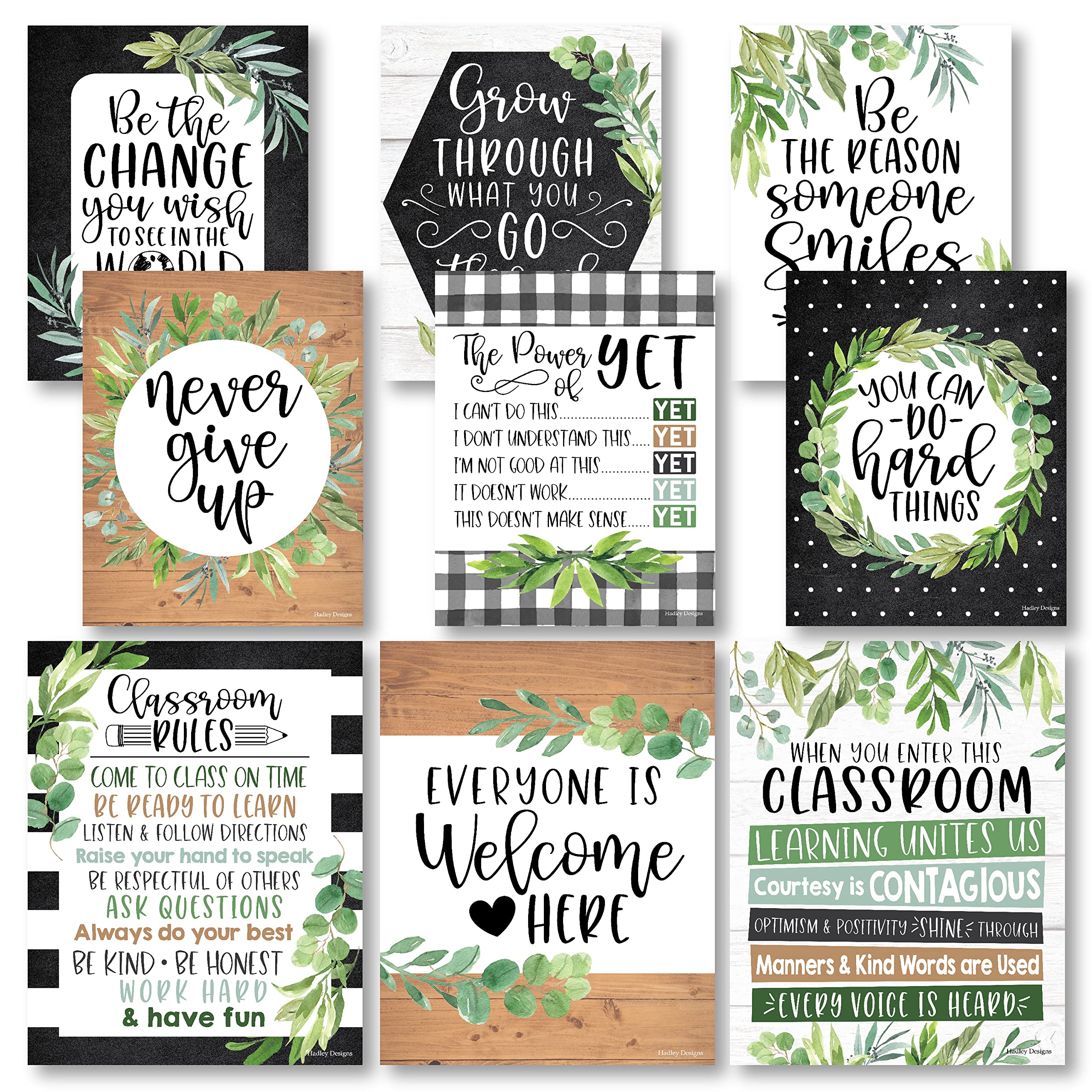 Hadley Designs 9 Boho Farmhouse Classroom Decor - Welcome Sign For Classroom Motivational Posters For Classroom Bulletin Board D