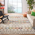 Safavieh Amsterdam Collection Area Rug - 6'7'' Round, Light Grey & Brown, Moroccan Boho Design, Non-Shedding & Easy Care, Ideal