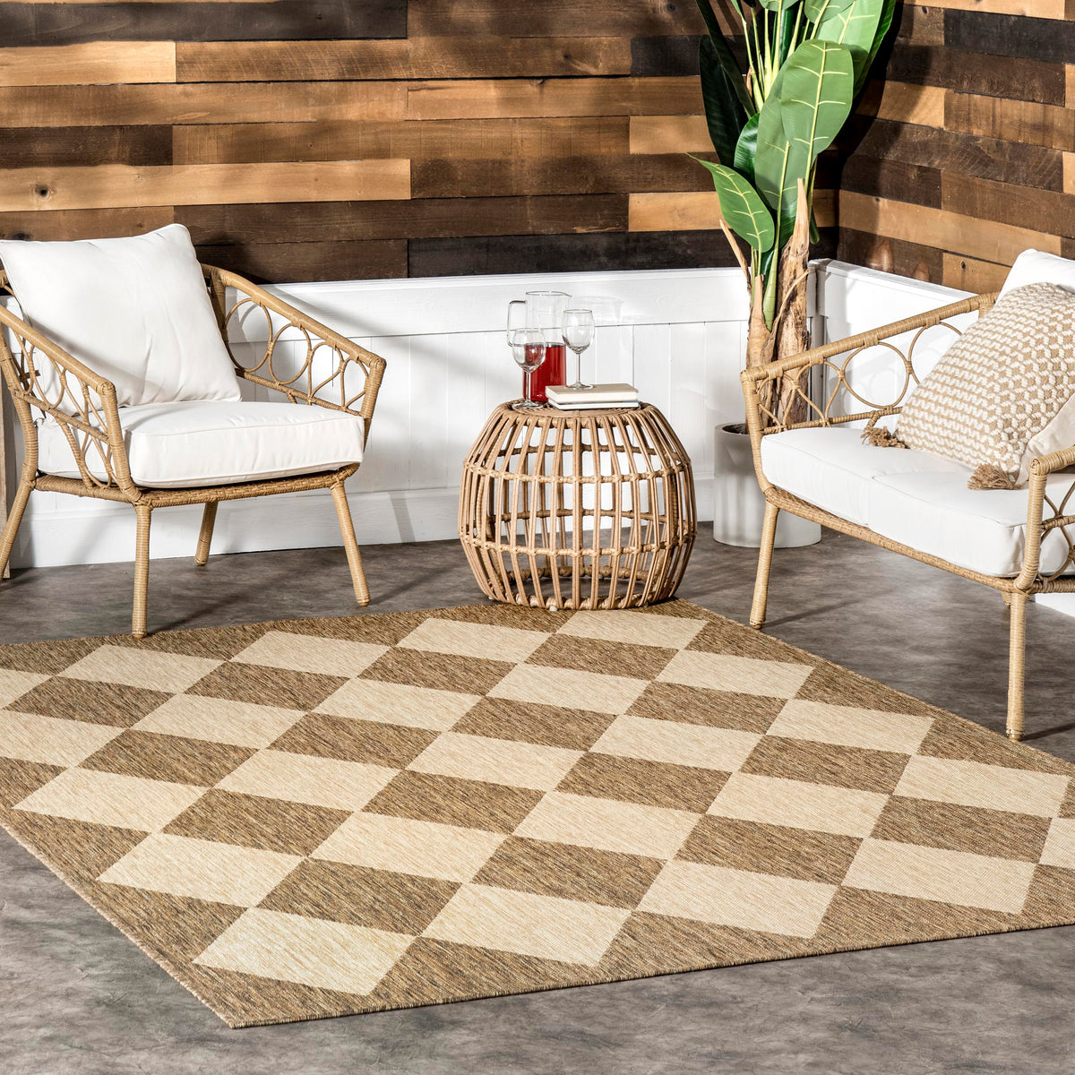 Nuloom 4' X 6' Outdoor Performance Area Rug, Stain Resistant, Weather Resistant, High Traffic, Patio, Balcony, Outside, Natural