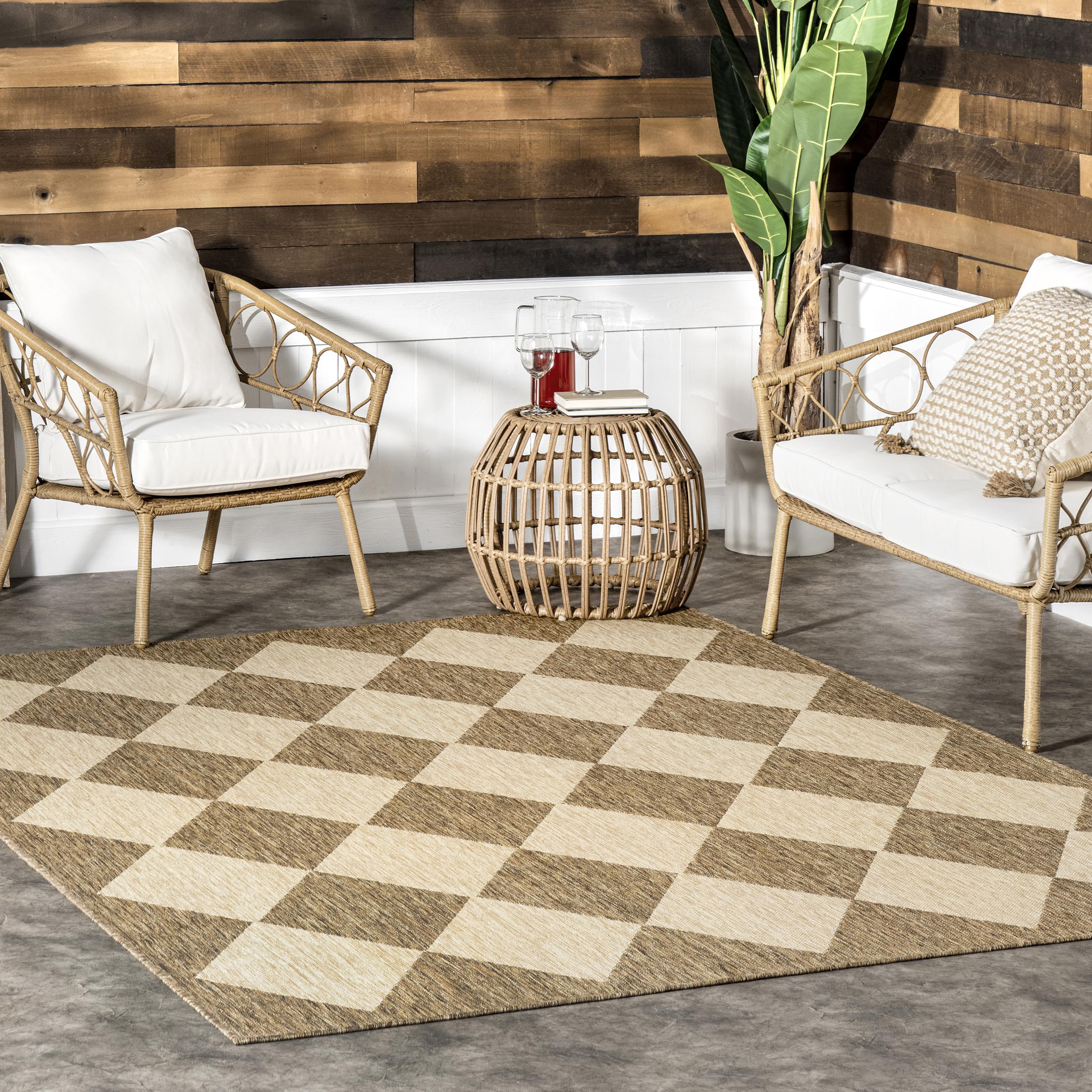 Nuloom 4' X 6' Outdoor Performance Area Rug, Stain Resistant, Weather Resistant, High Traffic, Patio, Balcony, Outside, Natural