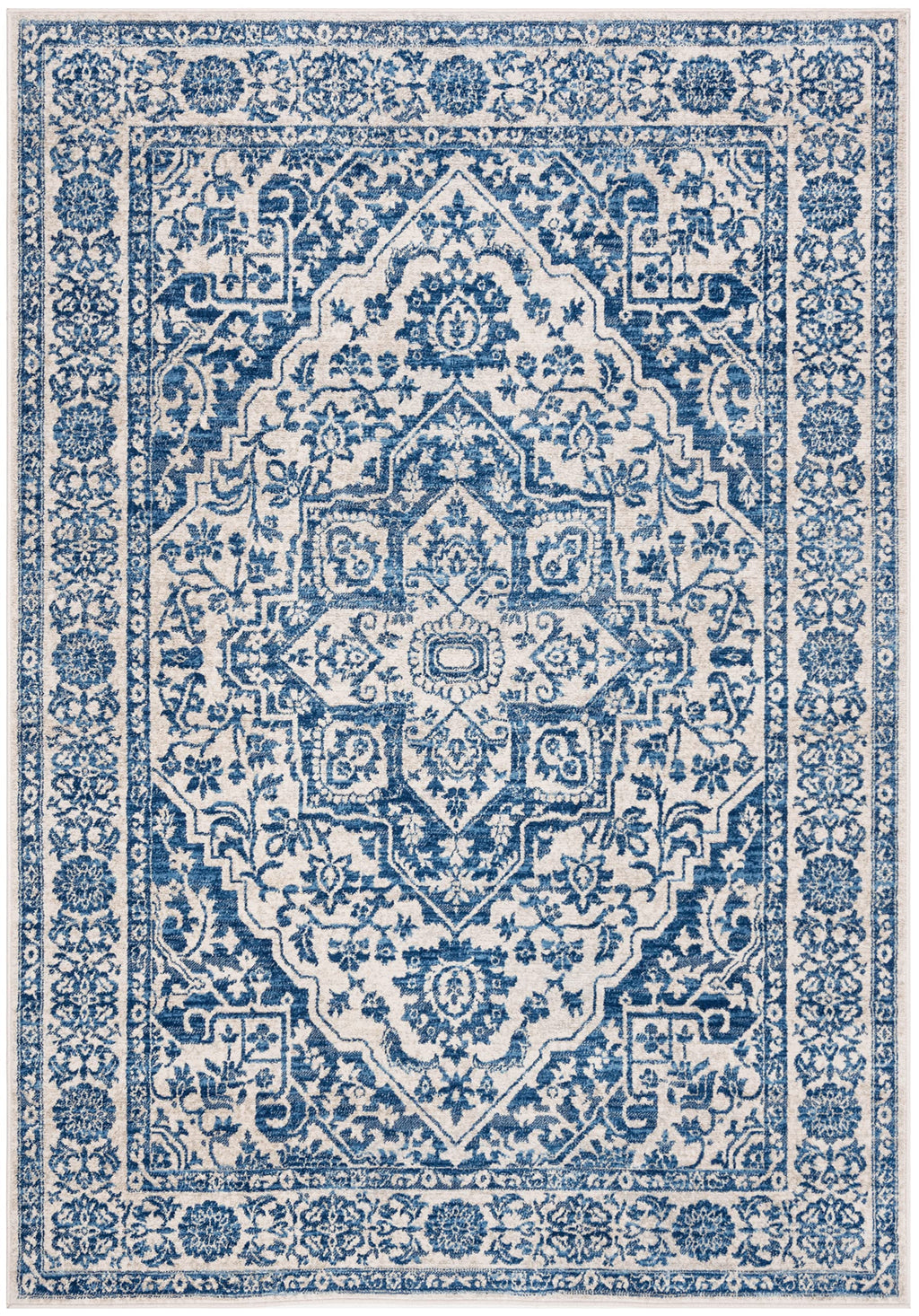 Safavieh Brentwood Collection 4' X 6' Navy / Light Grey Bnt832M Medallion Distressed Non-Shedding Living Room Bedroom Accent Rug