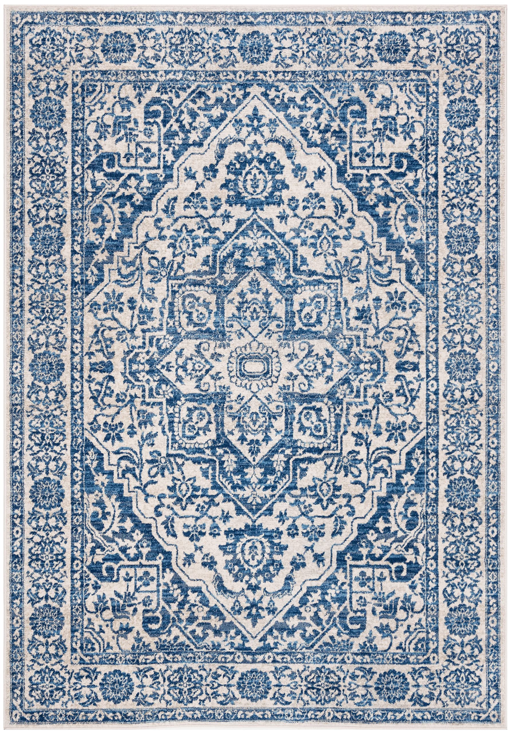 Safavieh Brentwood Collection 4' X 6' Navy / Light Grey Bnt832M Medallion Distressed Non-Shedding Living Room Bedroom Accent Rug