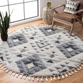 SAFAVIEH Moroccan Tassel Shag Collection 10 Round Ivory/Grey MTS688F Boho Non-Shedding Entryway Foyer Living Room Bedroom Kitch
