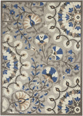 Nourison Aloha Indoor/Outdoor Grey/Multi 5'3' X 7'5' Area Rug, Easy Cleaning, Non Shedding, Bed Room, Living Room, Dining Room