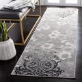 SAFAVIEH Adirondack Collection Runner Rug - 21 x 6, Silver & Ivory, Floral Glam Damask Distressed Design, Non-Shedding & Easy 