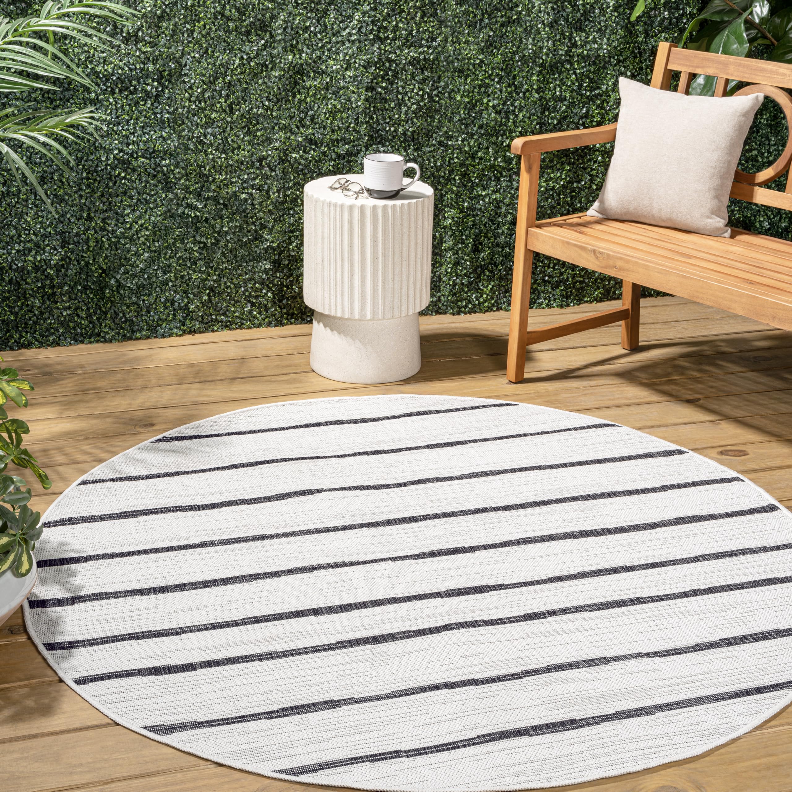 Jonathan Y Smb125D-4R Colonia Berber Stripe Ivory/Black 4' Round Indoor/Outdoor Area Rug, Pet Friendly, Non-Shedding, Stain Resi