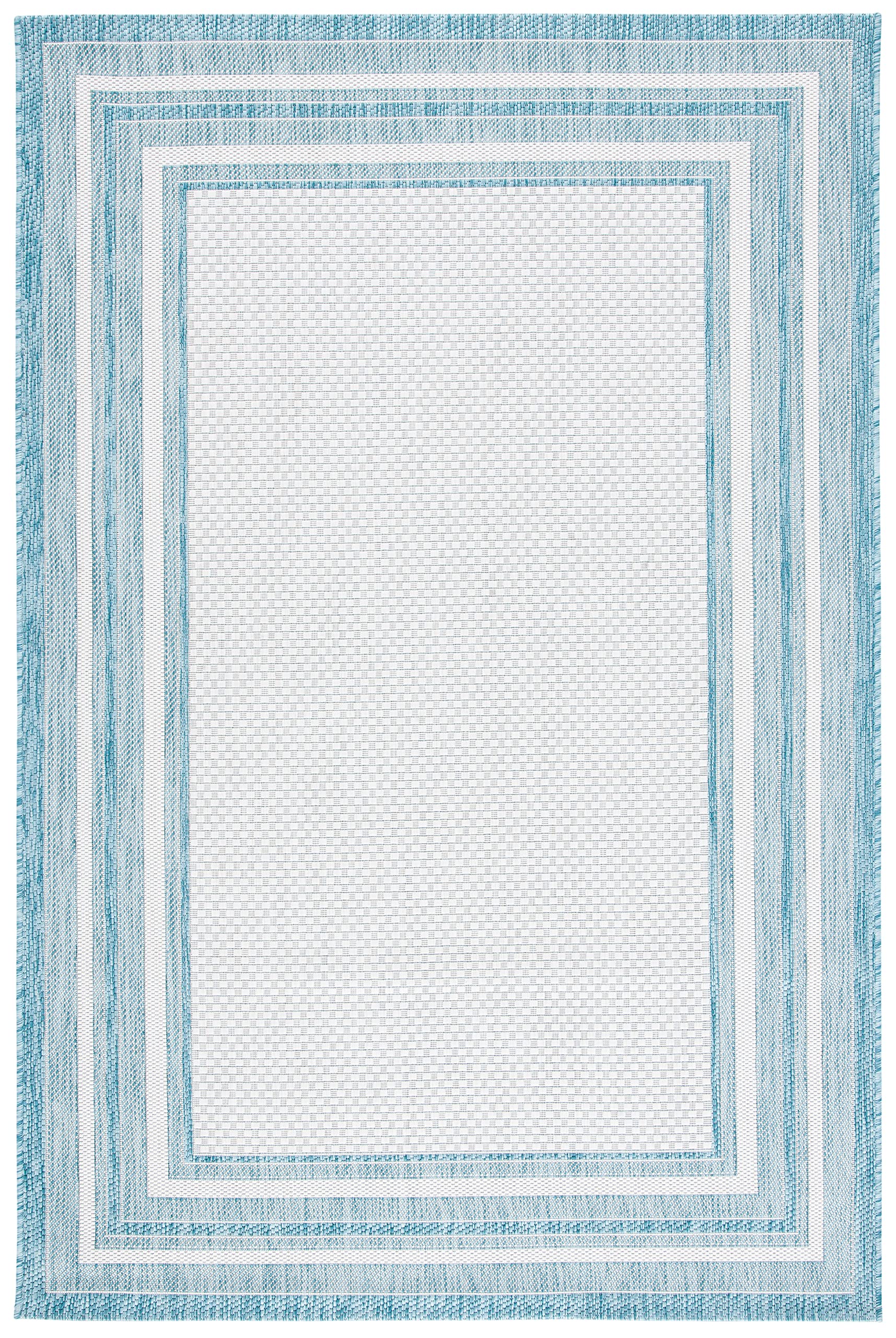 Safavieh Courtyard Collection 4' X 5'7' Ivory / Aqua Cy8475 Indoor/ Outdoor Patio Backyard Mudroom Accent Rug