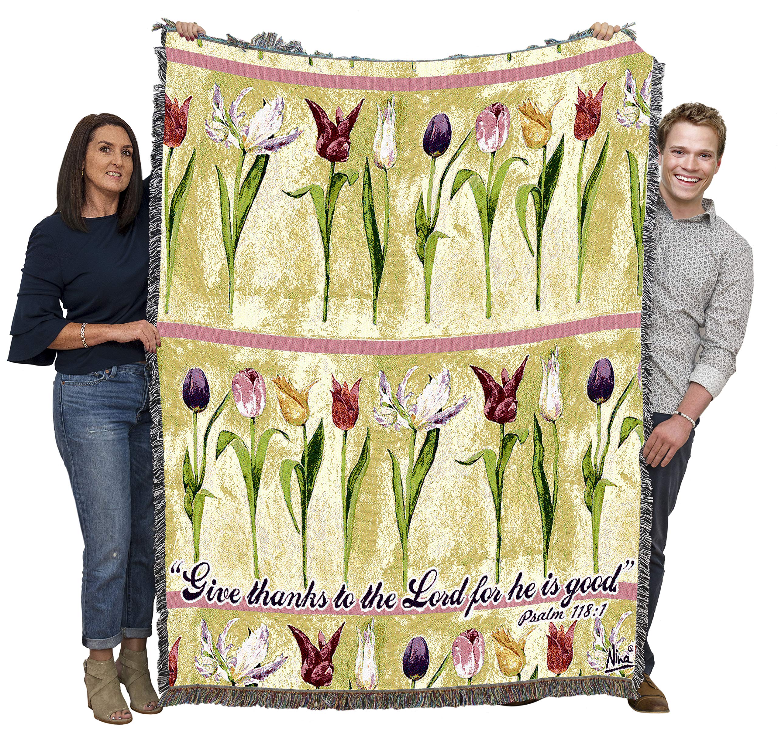 Pure Country Weavers Tulips Blanket By Nina Herold - Scriptures - Psalm 118:1 - Religious Garden Floral Gift Tapestry Throw Wove