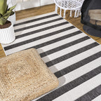 Jonathan Y Smb112B-4 Aveiro Wide Stripe Indoor Outdoor Area Rug, Bohemian, Coastal, Mediterranean Easy Cleaning,Bedroom,Kitchen,Backyard,Patio,Non Shedding, Black/Cream, 4 X 6