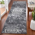 SAFAVIEH Adirondack Collection Runner Rug - 26 x 10 Runner, Charcoal & Ivory, Floral Glam Damask Distressed Design, Ideal for 