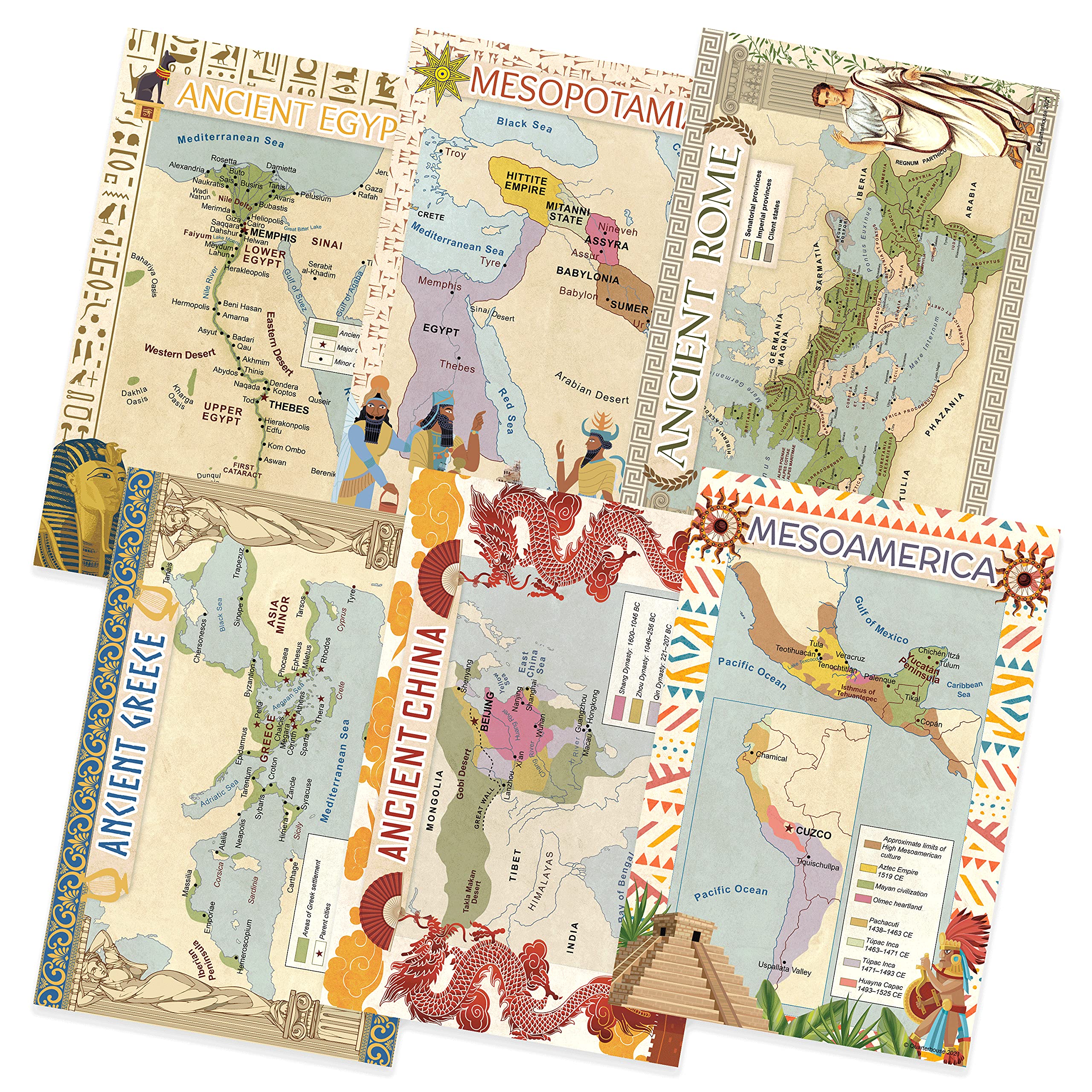 Quarterhouse Ancient Civilizations Poster Set, Social Studies Classroom Learning Materials For K-12 Students And Teachers, Set O