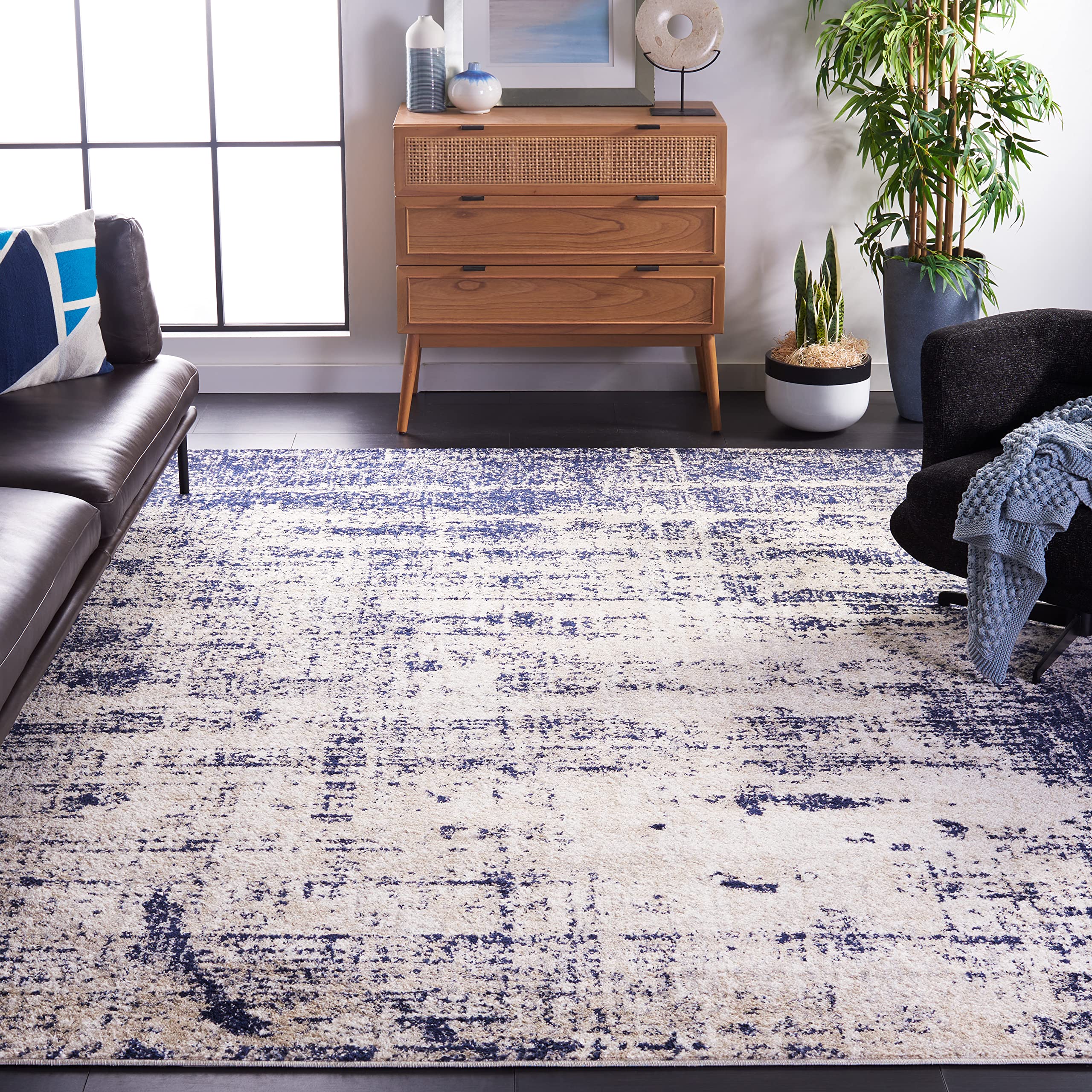 SAFAVIEH Adirondack Collection Area Rug - 8 x 10, Gold & Navy, Modern Abstract Design, Non-Shedding & Easy Care, Ideal for Hig
