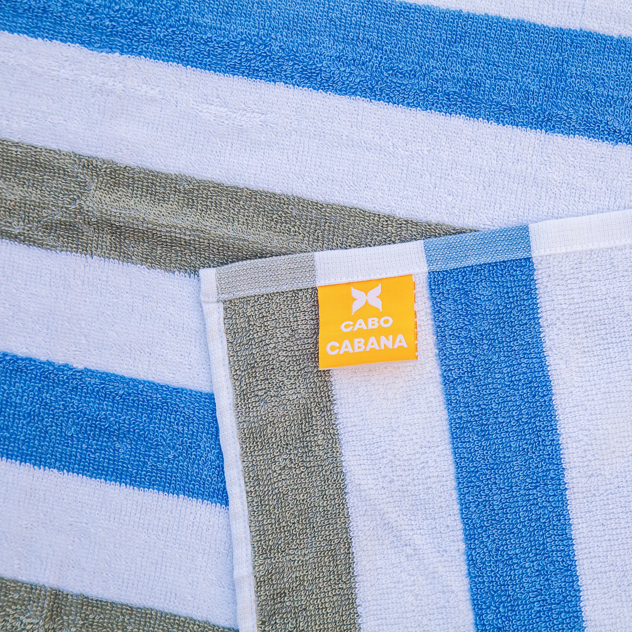 Arkwright Cabo Chaise Lounge Cover - Pack Of 2 - Striped Soft Cotton Cabana Towel With Pocket Holder For Beach Pool Outdoor Chair, 30 X 85 In., Cornflower Blue/Grey