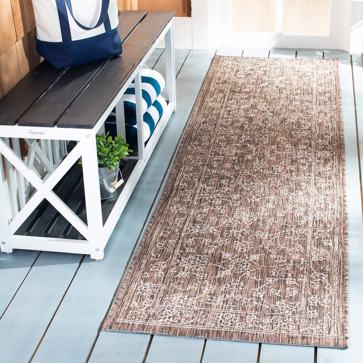 Safavieh Courtyard Collection 2'3' X 8' Brown / Ivory Cy8680 Indoor-Outdoor Waterproof Easy-Cleaning Patio Backyard Mudroom Run