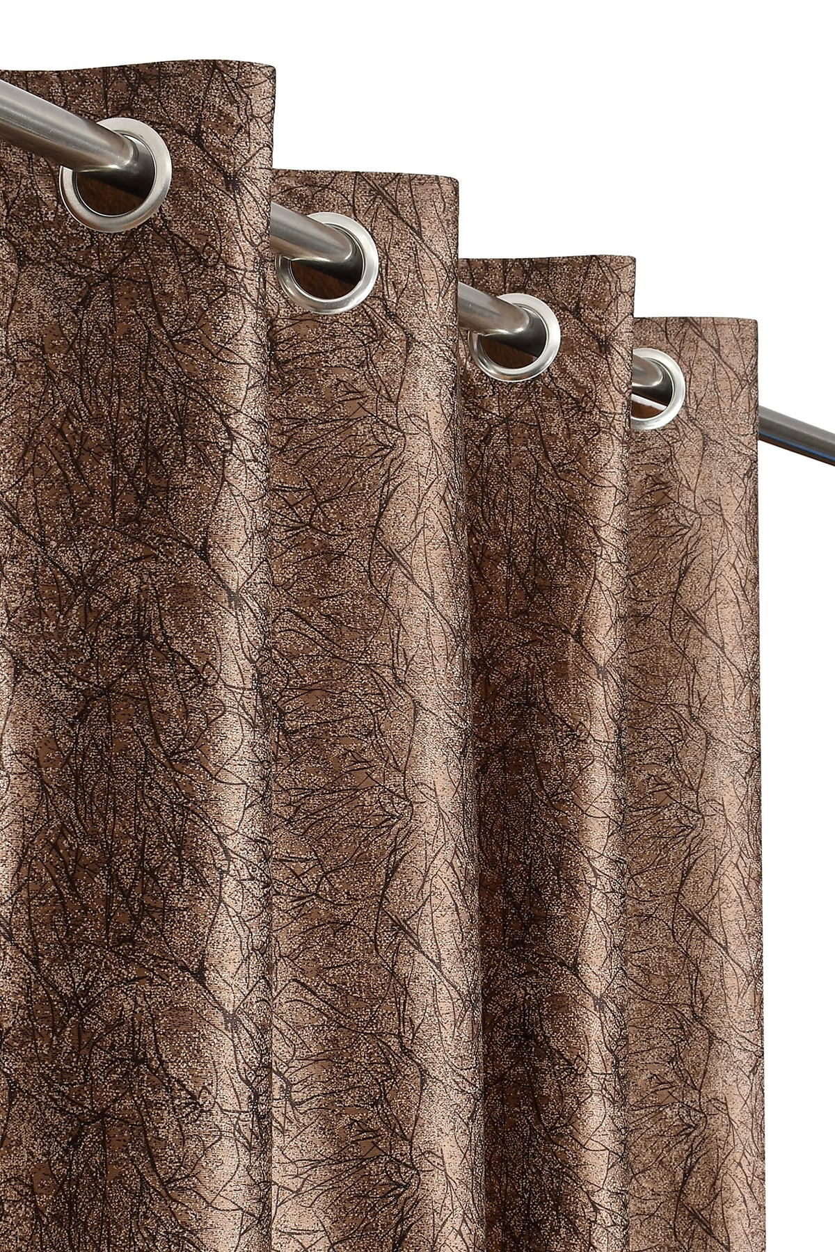 Soulful Creations Polyester Print Grommet Eyelet Blackout Floral Curtain For Window, 5 Feet, Brown, Pack of 2