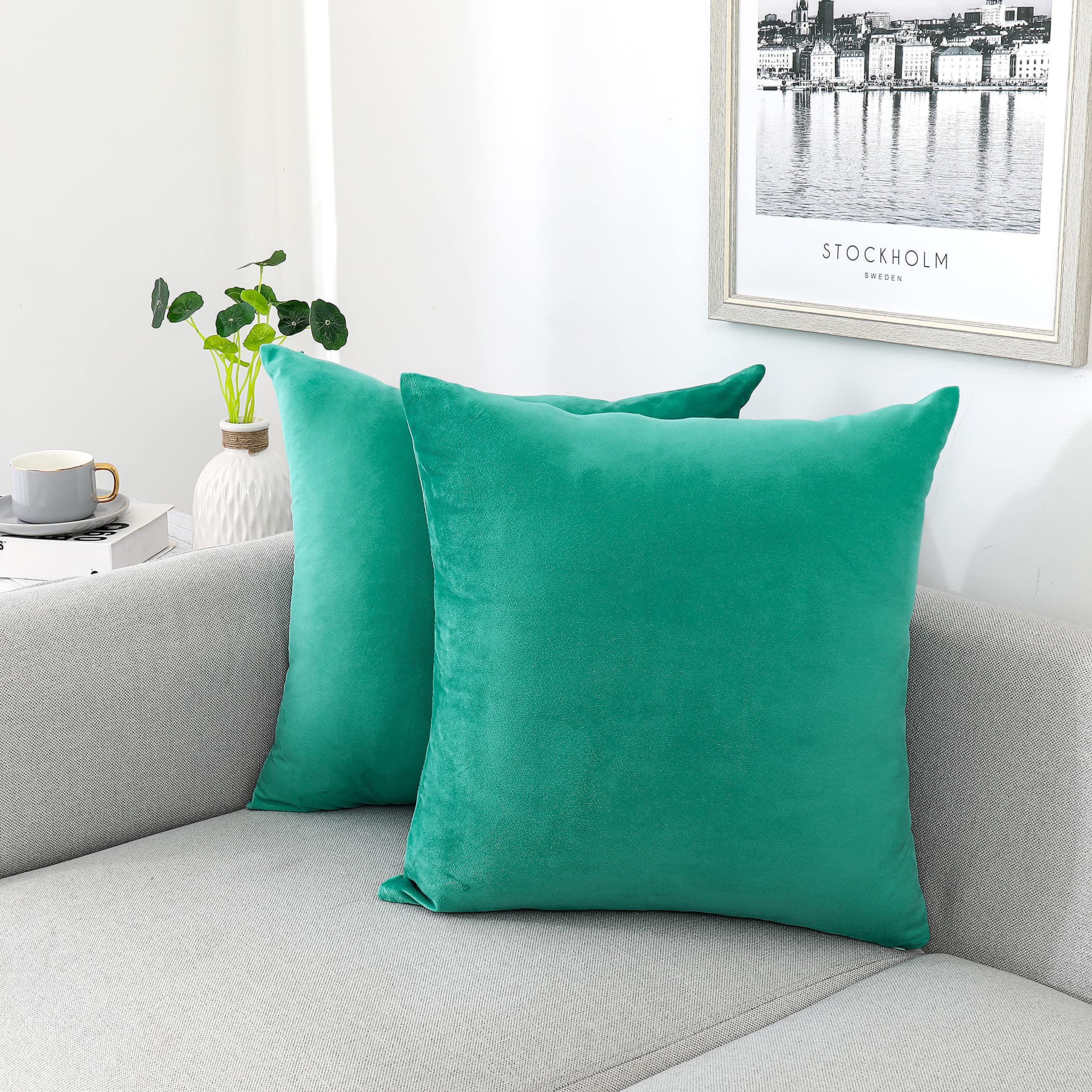 Nini All Decorative Throw Pillow Covers Velvet 26X26 Inch Pack Of 2 Aqua Green Cushion Covers Soft For Couch Sofa Bedroom Living