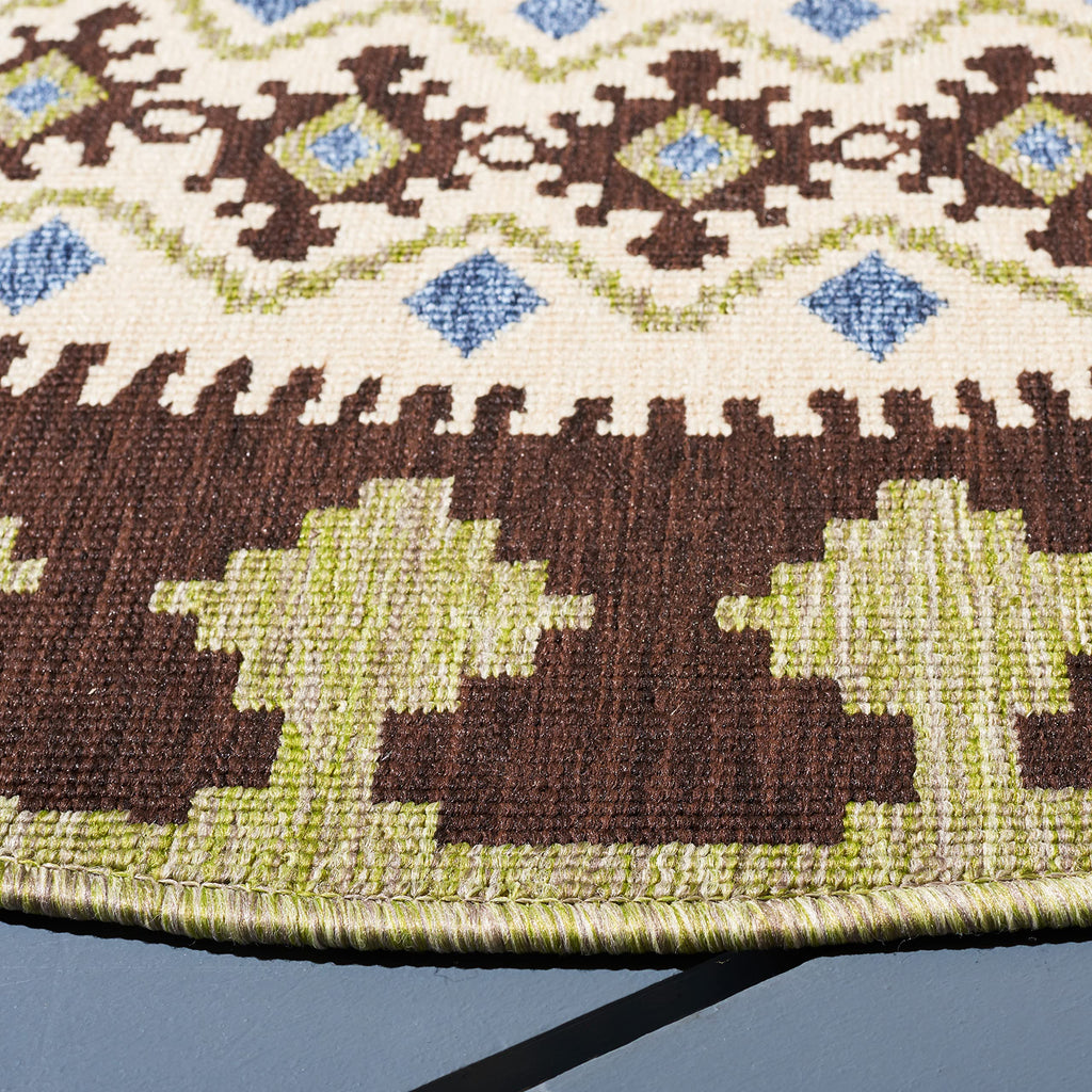 Safavieh Veranda Collection 6'7' Round Chocolate/Green Ver099 Boho Floral Indoor/Outdoor Non-Shedding Easy Cleaning Patio Backyard Porch Deck Mudroom Area Rug