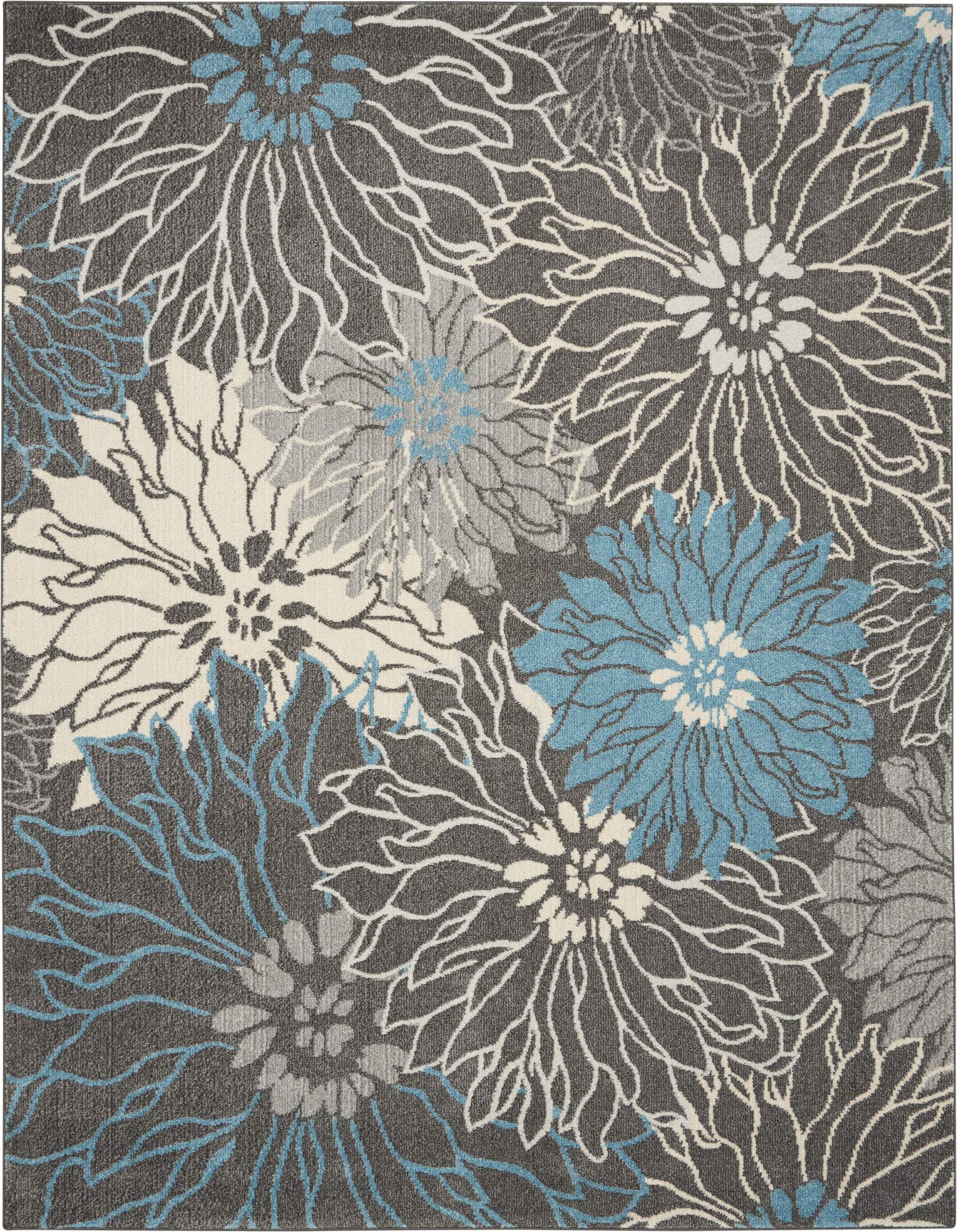 Nourison Passion Charcoal/Blue 8' X 10' Area Rug, Floral, Farmhouse, Easy Cleaning, Non Shedding, Bed Room, Living Room, Dining