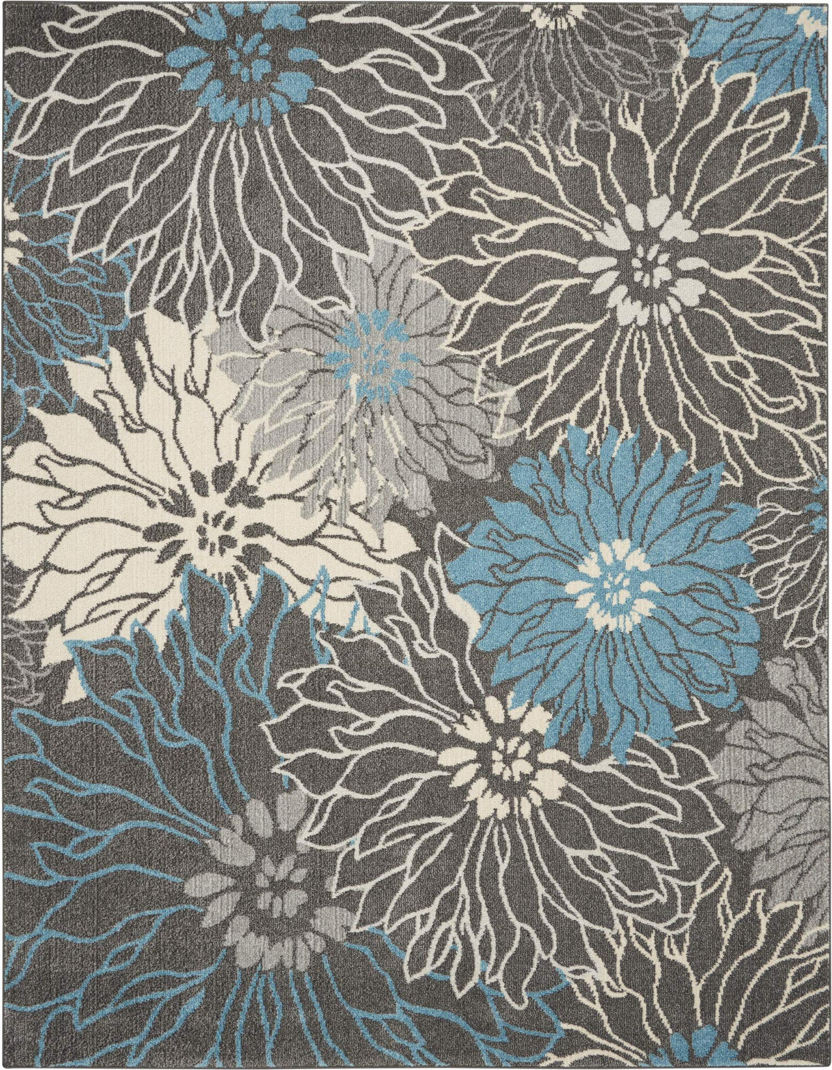 Nourison Passion Charcoal/Blue 8' X 10' Area Rug, Floral, Farmhouse, Easy Cleaning, Non Shedding, Bed Room, Living Room, Dining