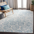 SAFAVIEH Madison Collection Area Rug - 67 x 92, Cream & Turquoise, Glam Ogee Trellis Distressed Design, Non-Shedding & Easy Ca
