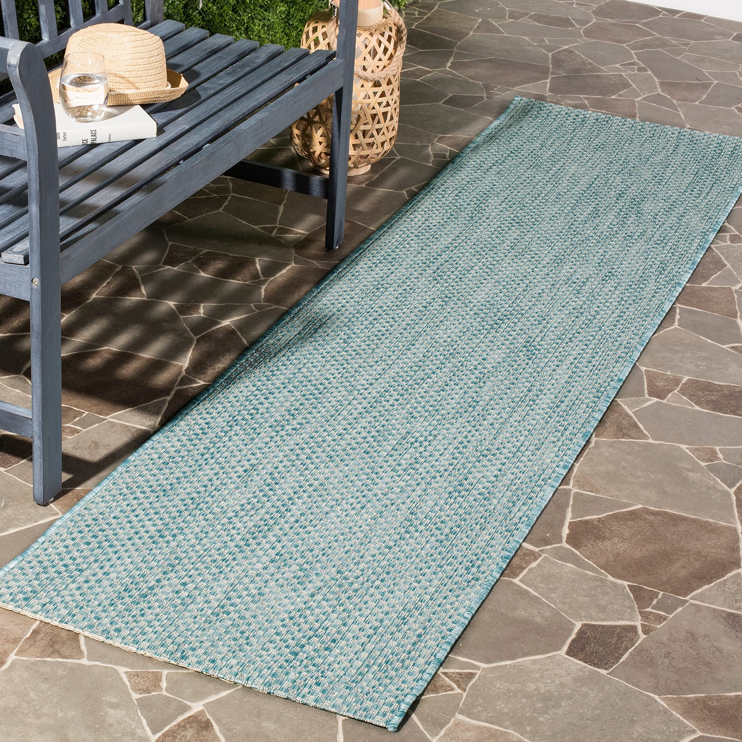 SAFAVIEH Courtyard Collection 23 x 22 Aqua/Grey CY8521 Indoor/ Outside Waterproof Easy cleansingPatio Backyard Mudroom Runner 
