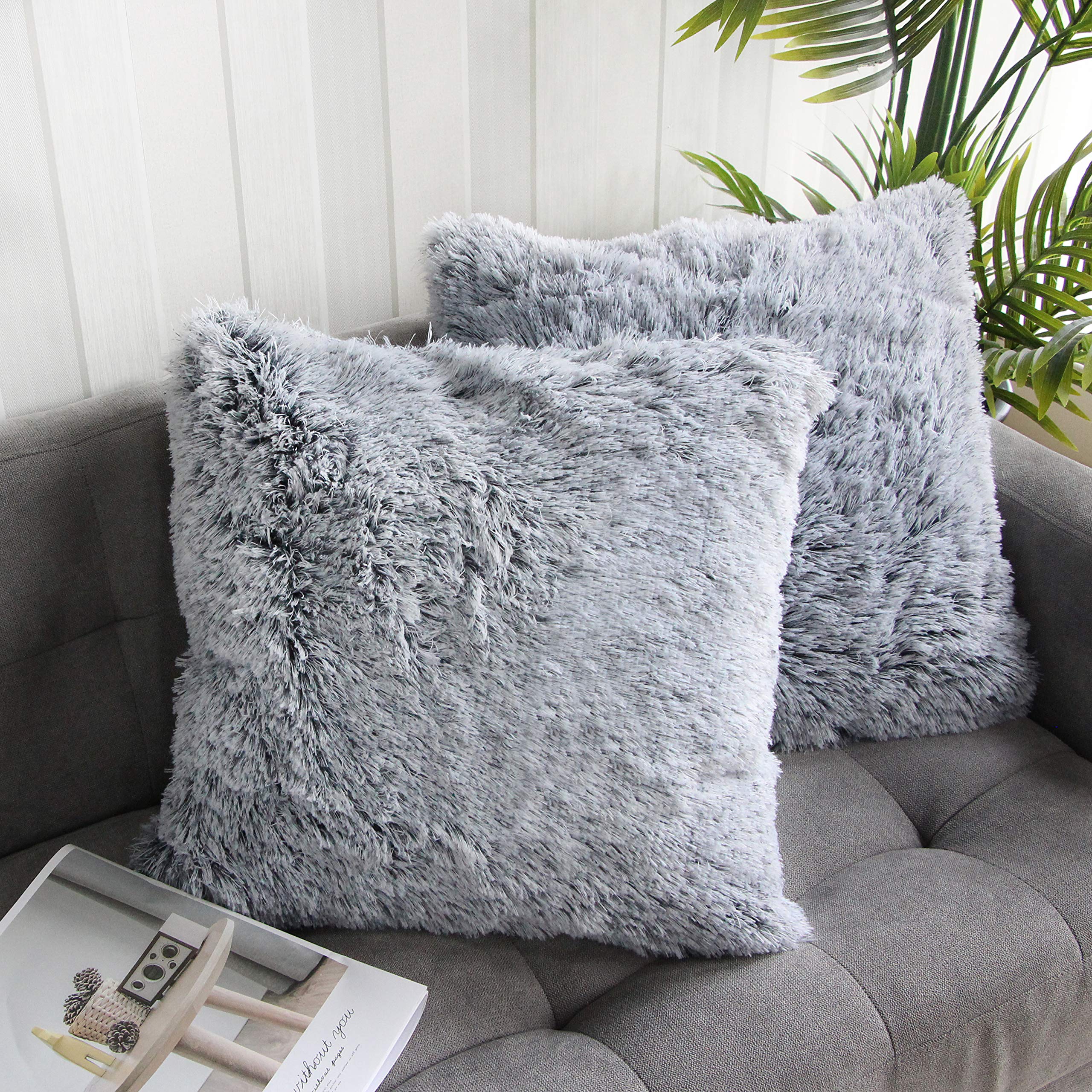 Uhomy 2 Packs Home Decorative Fluffy Pillow Covers 20''X20'', Full Winter Luxury Series Fluffy Soft Faux Fur Throw Pillow Covers