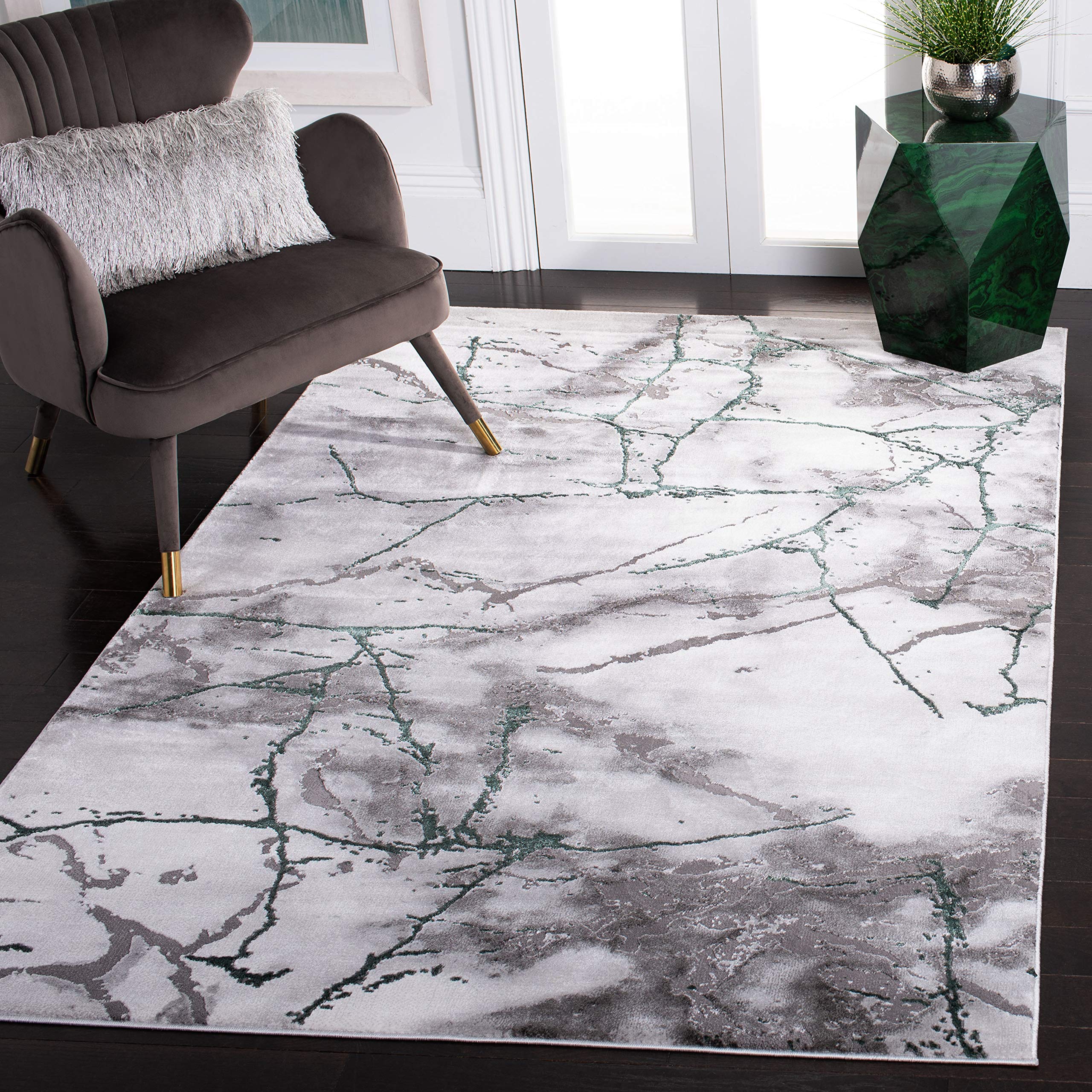 SAFAVIEH Craft Collection Area Rug - 67 x 9, Grey & Green, Modern Abstract Design, Non-Shedding & Easy Care, Ideal for High Tr
