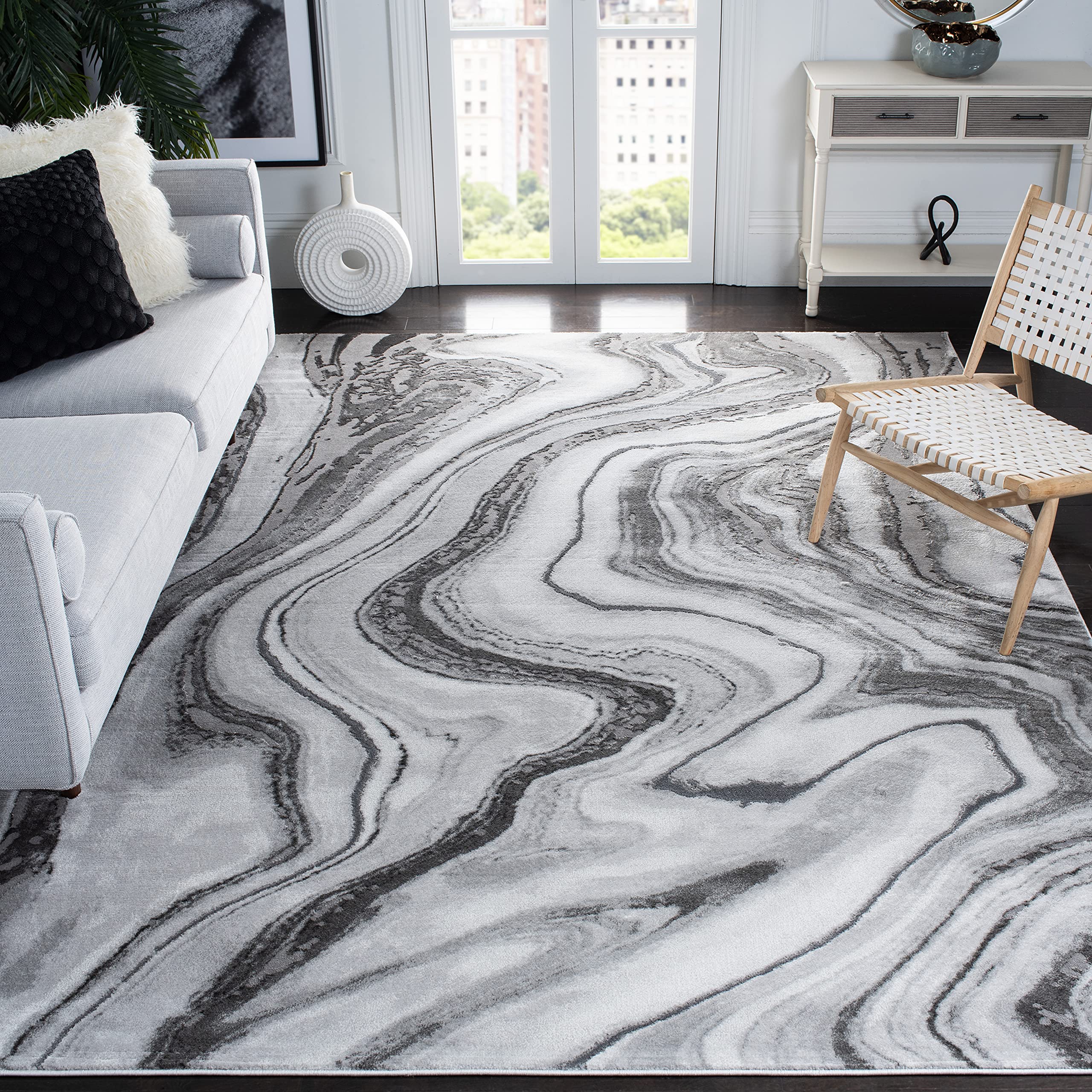 SAFAVIEH Craft Collection 4 Square Grey / Silver CFT819G Modern Abstract Non-Shedding Living Room Bedroom Accent Rug