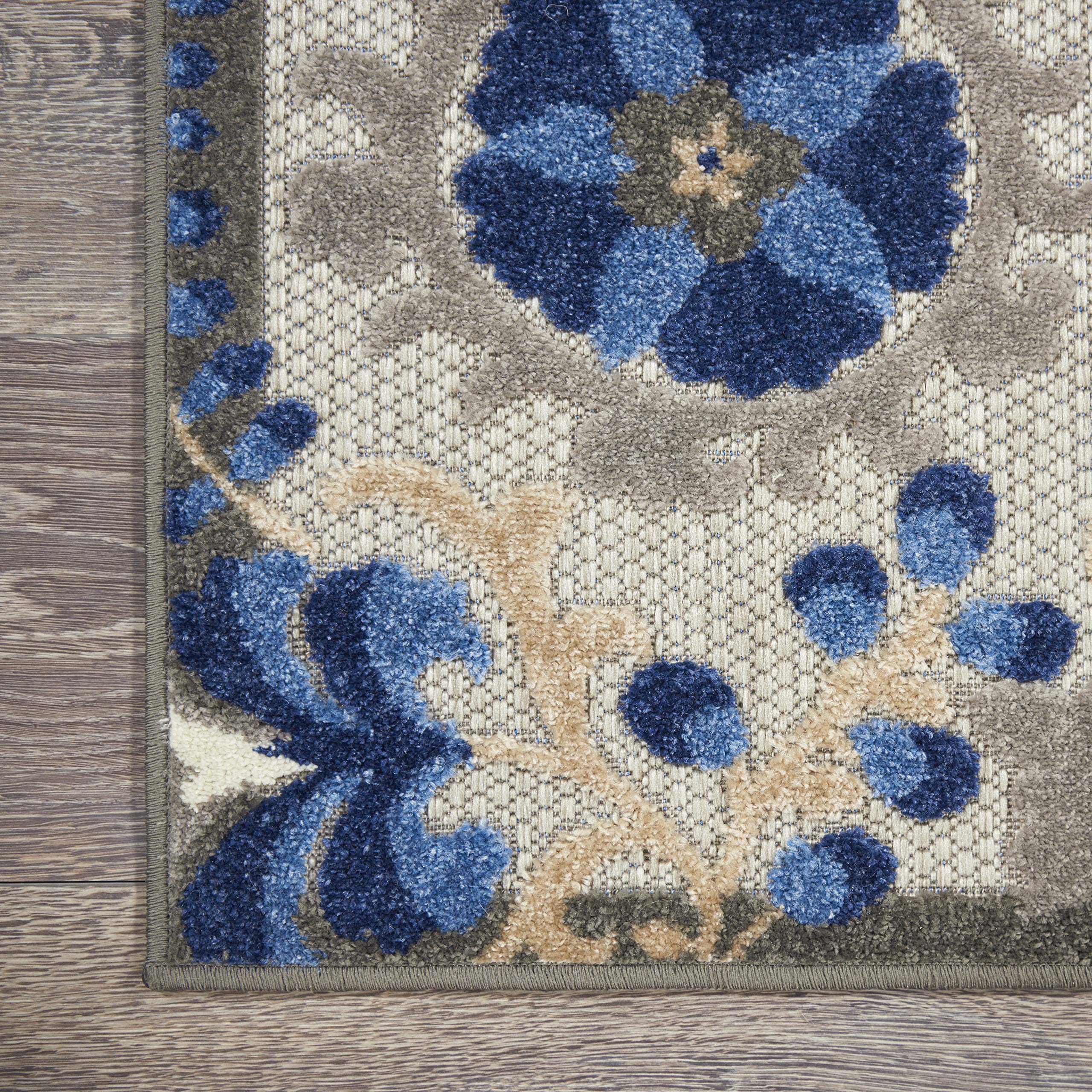 Nourison Aloha Indoor/Outdoor Natural/Blue 2' X 6' Area Rug, Easy Cleaning, Non Shedding, Bed Room, Living Room, Dining Room, Backyard, Deck, Patio (2X6)