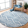 SAFAVIEH Tulum Collection 67 Round Ivory / Navy TUL272D Moroccan Boho Tribal Non-Shedding Dining Room Entryway Foyer Living Roo