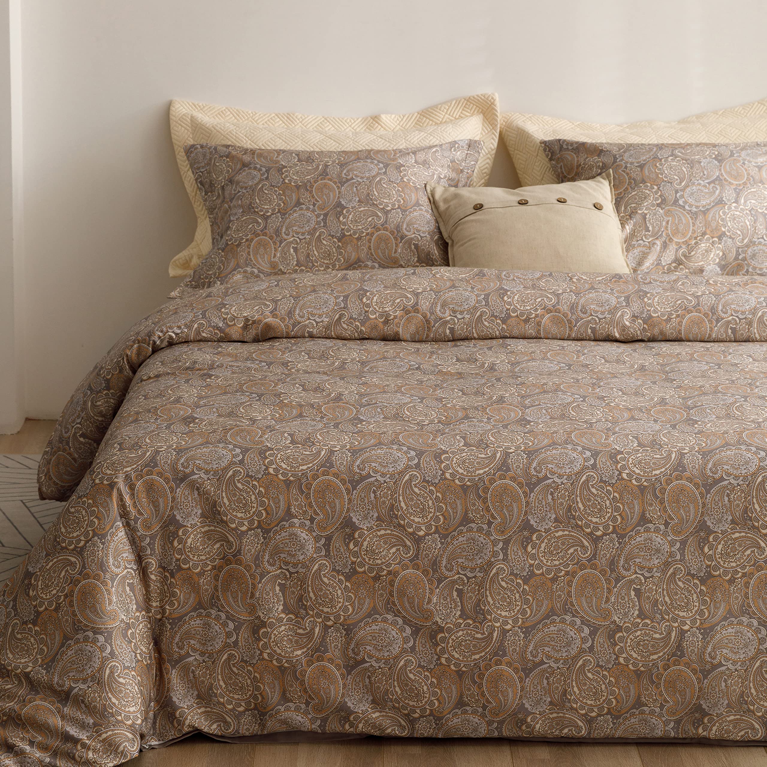 Heimenaogo Egyptian Cotton Duvet Cover Set - Luxurious California King Size With Silky Soft Sateen Weave, Boho Style, Zipper Clo