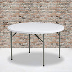 Flash Furniture Elon 4' Round All-Occasion Plastic Folding Event Table, Foldable Portable Banquet Table for Indoor/Outdoor Events, White