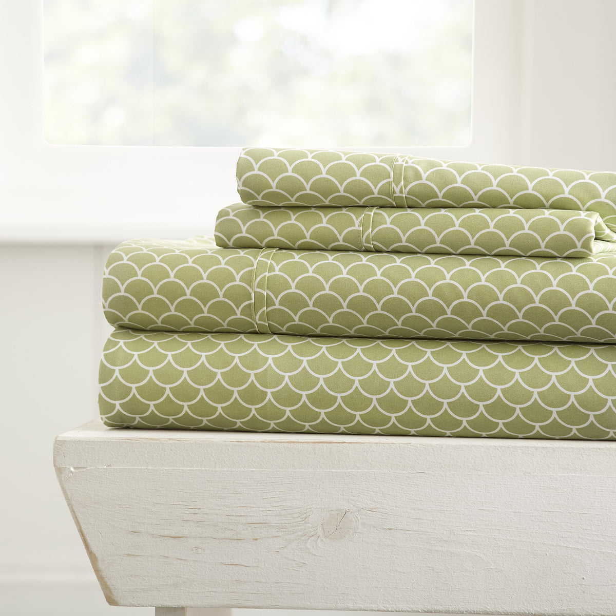 Linen Market 4 Piece Sheet Set Patterned, Full, Scallop Sage