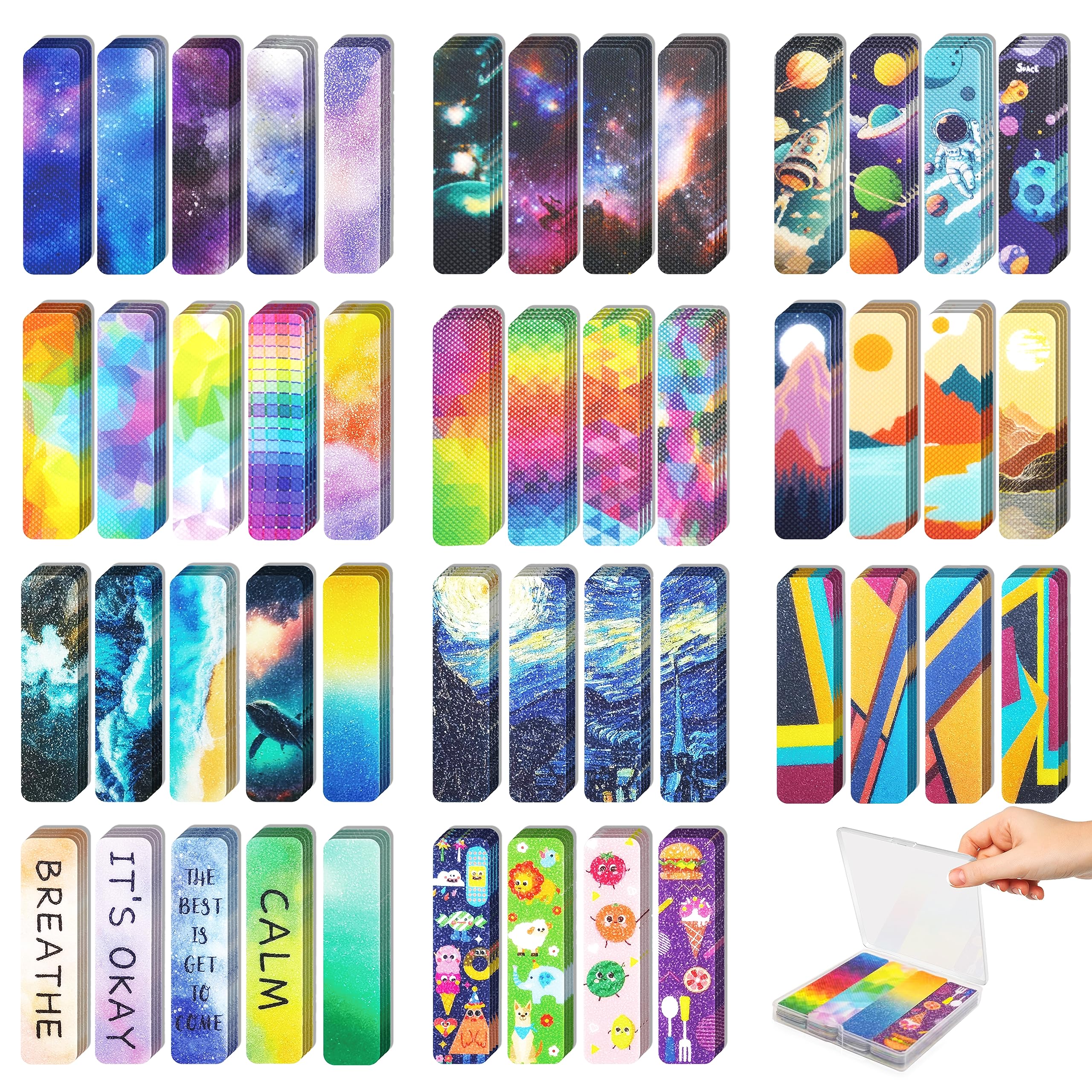 48 Pieces Unique Sensory Stickers For Anxiety Relief Items - Sensory Strips With Storage Box - 2 Textured Surface Fidget Strips