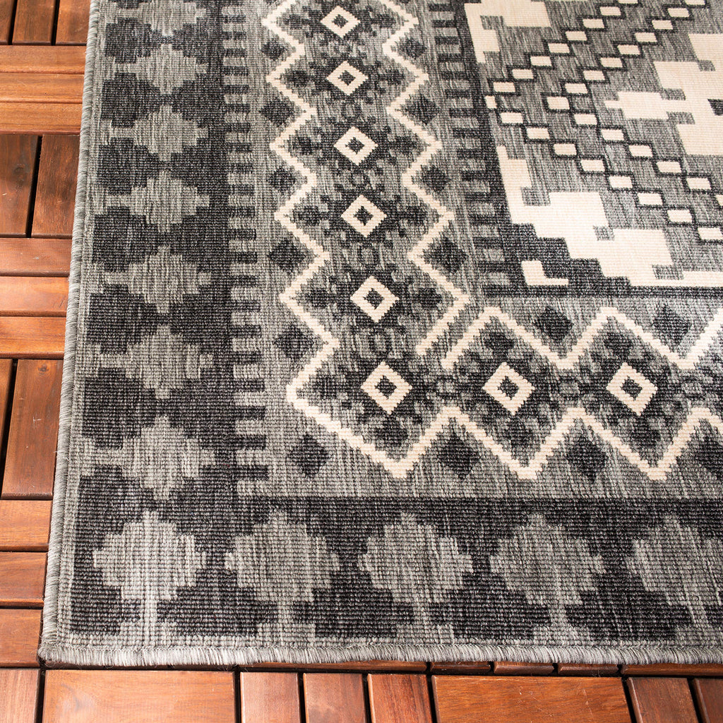 Safavieh Veranda Collection 2'3' X 10' Ivory/Charcoal Ver099 Boho Indoor/ Outdoor Non-Shedding Easy Scrubbing Patio Backyard Por