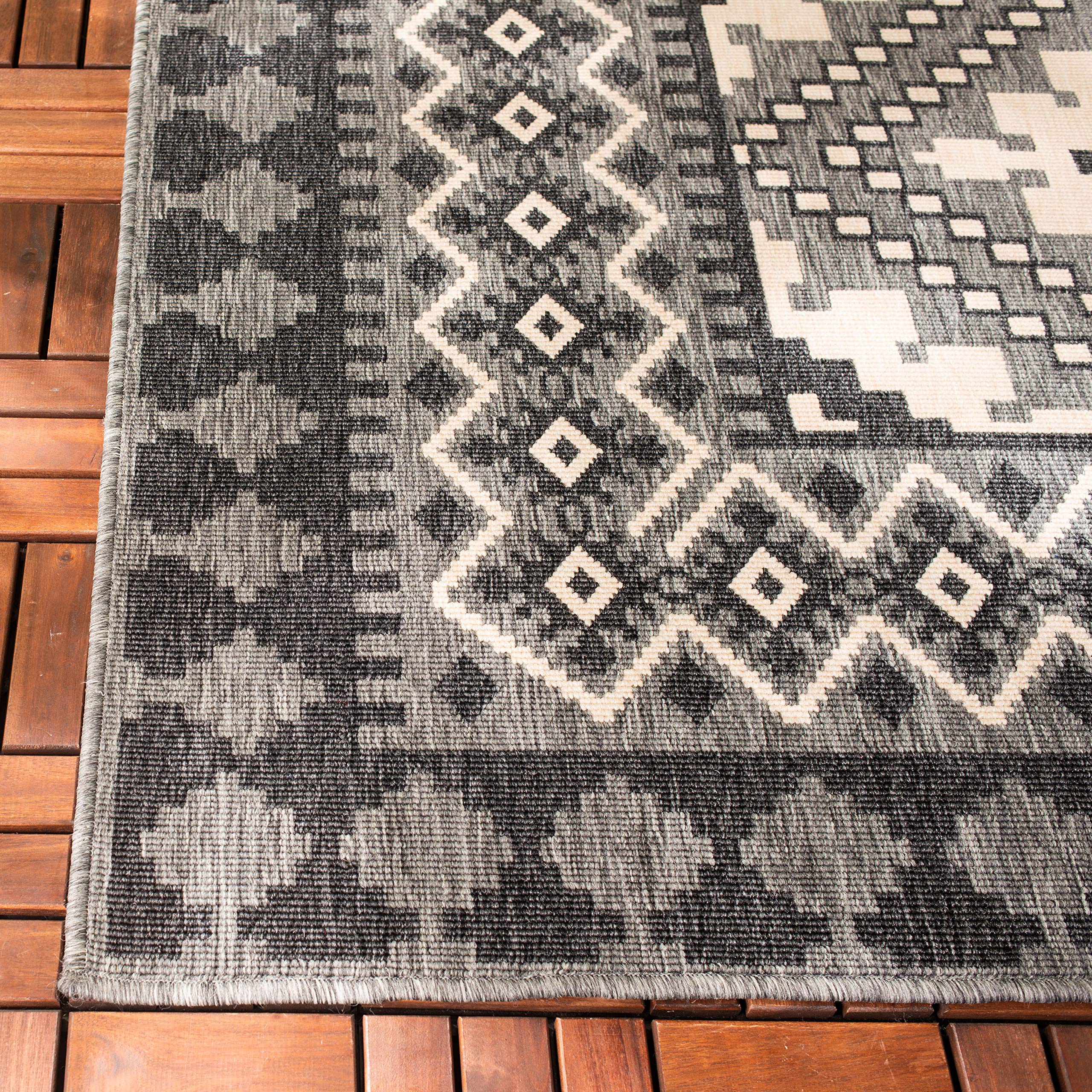 Safavieh Veranda Collection 2'3' X 10' Ivory/Charcoal Ver099 Boho Indoor/ Outdoor Non-Shedding Easy Scrubbing Patio Backyard Por