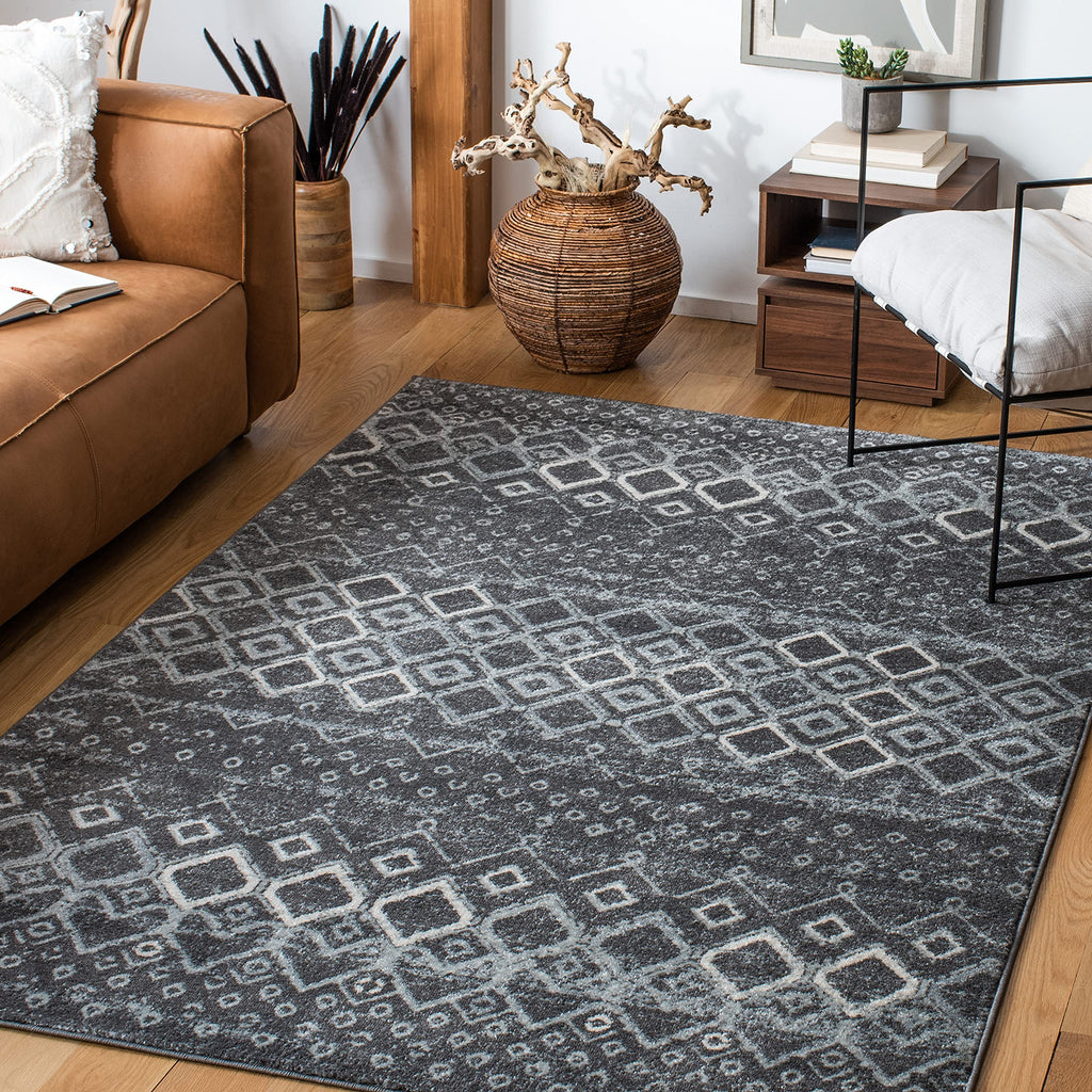 SAFAVIEH Amsterdam Collection Area Rug - 5'1'' x 7'6'', Dark Grey & Light Grey, Moroccan Boho Design, Non-Shedding & Easy Care, 