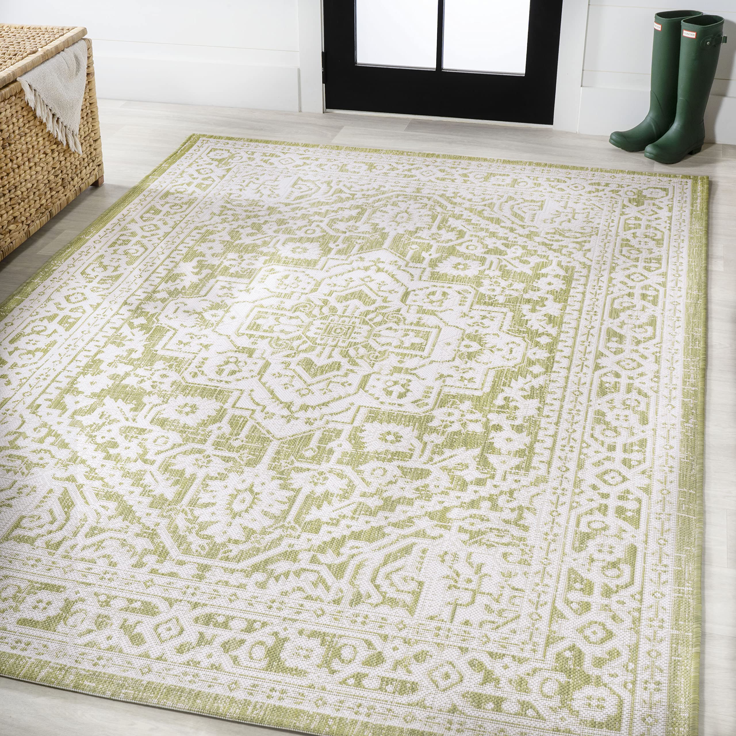 Jonathan Y Smb101E-9 Sinjuri Medallion Textured Weave Indoor Outdoor Area Rug, Coastal, Traditional, Transitional Easy Cleaning,