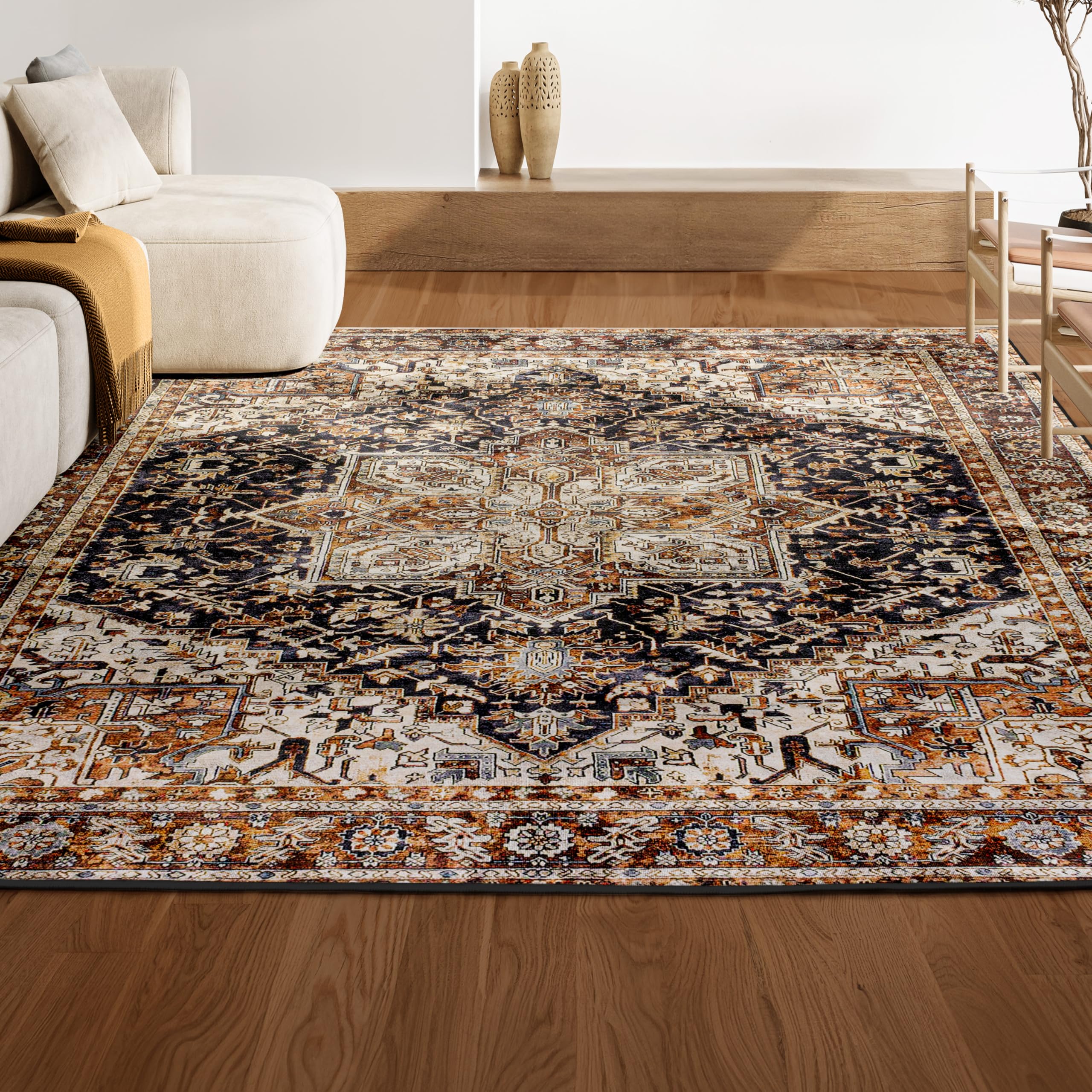 JONATHAN Y WSH203A-5 Chapell Chenille Mid-Century Medallion Machine-Washable Indoor Area Rug, Bohemian, Classic, Traditional for