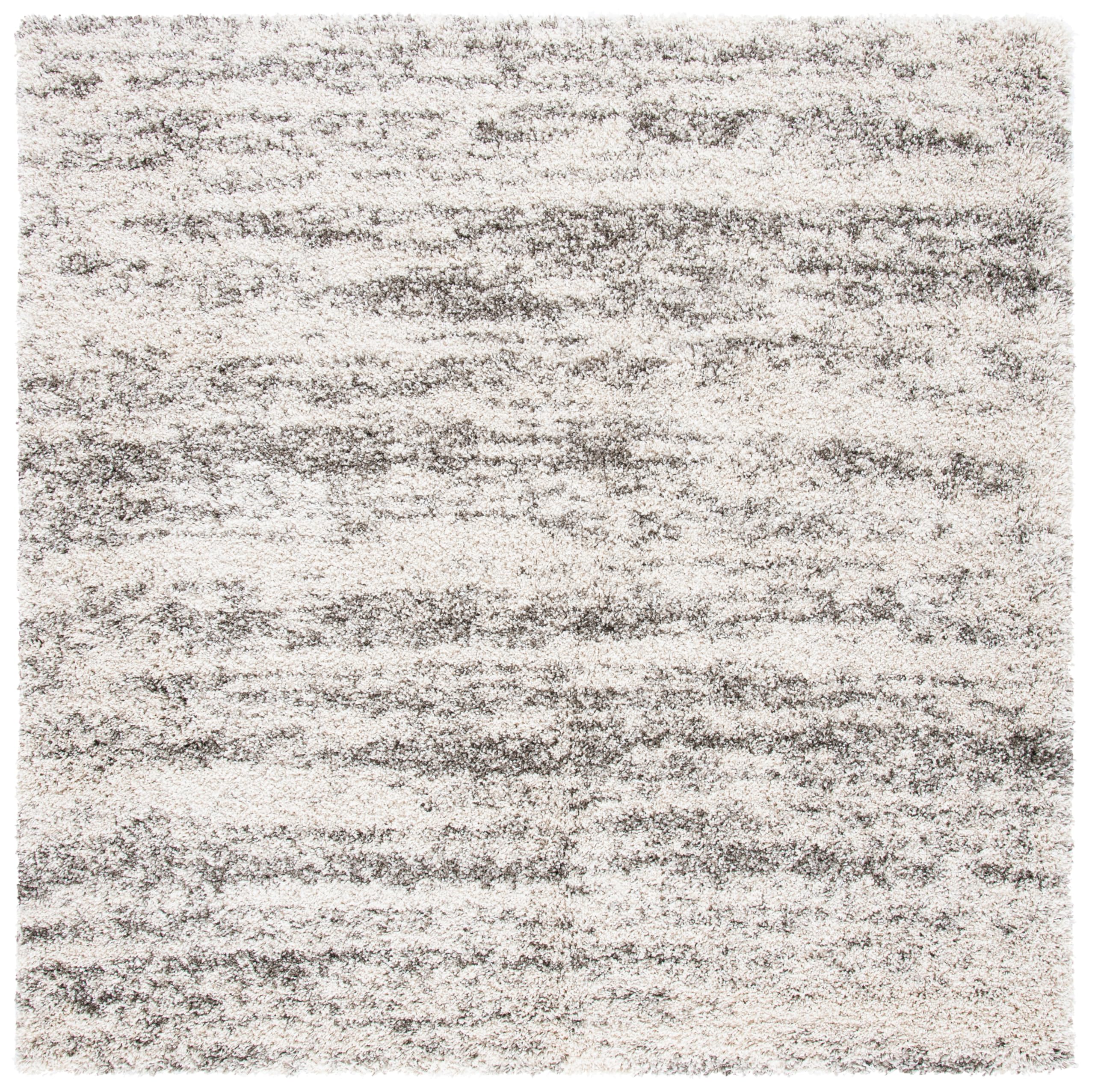 Safavieh Hudson Shag Collection Area Rug - 53 Square, Ivory/Grey, Geometric Design, Plush 1.9 Inch Thick Ideal for High Traffic