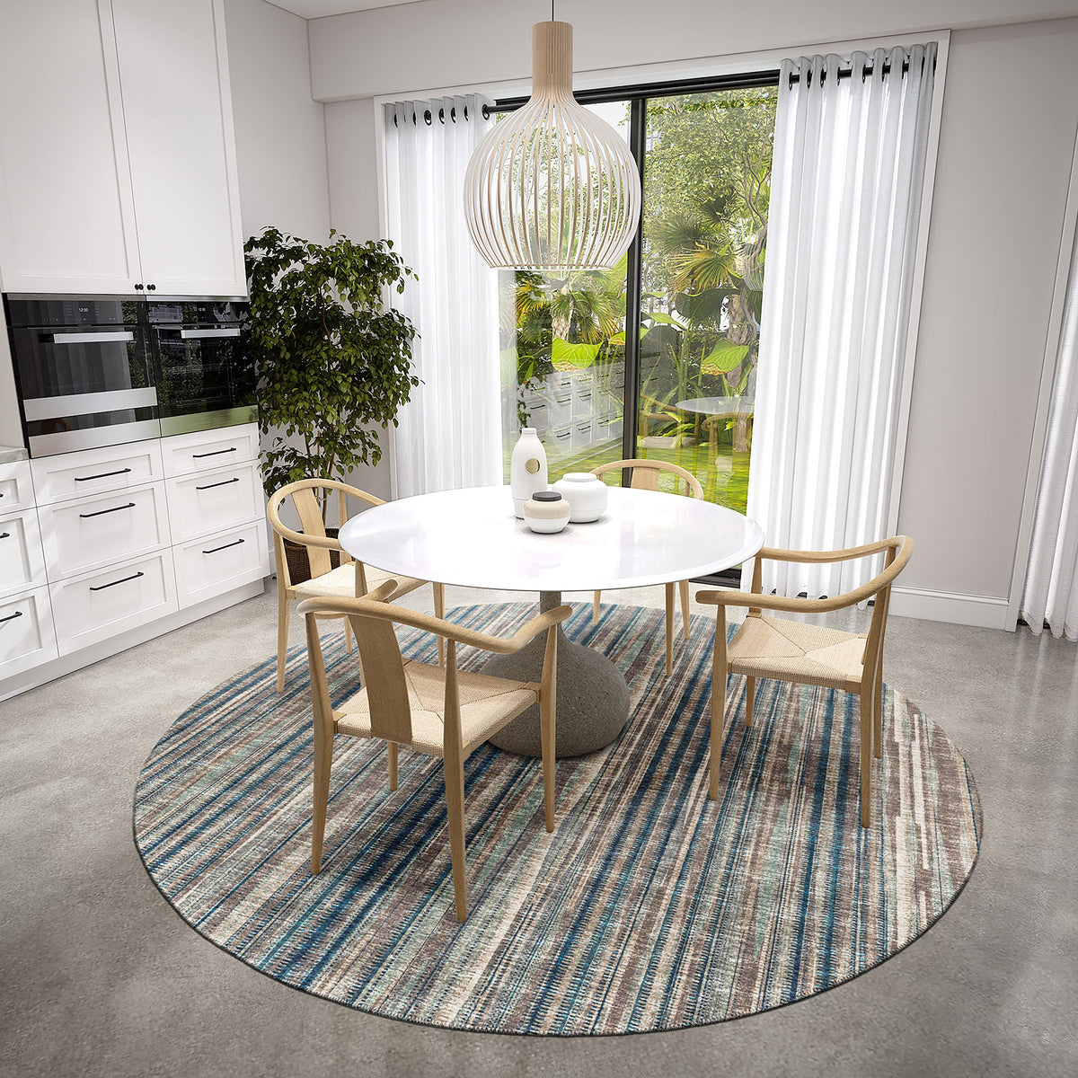 Addison Rugs Waverly 8' X 8' Awa31 Earth Indoor Outdoor Round Rug, Easy Clean, Machine Washable, Non Shedding, Bedroom, Living Room, Dining Room, Kitchen, Patio Rug
