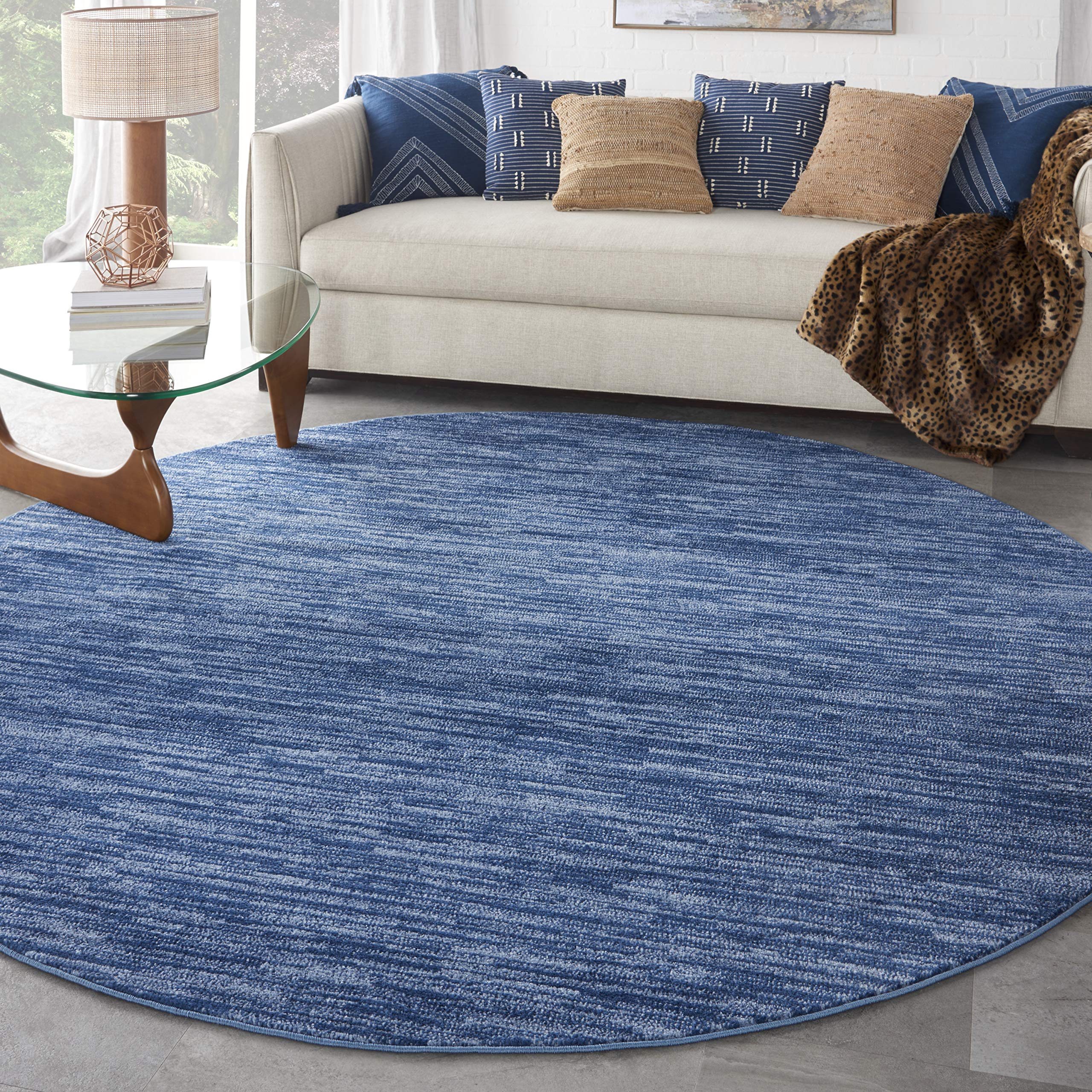 Nourison Essentials Indoor/Outdoor Navy Blue 10' X Round Area Rug, Easy Cleaning, Non Shedding, Bed Room, Living Room, Dining Room, Backyard, Deck, Patio (10 Round)