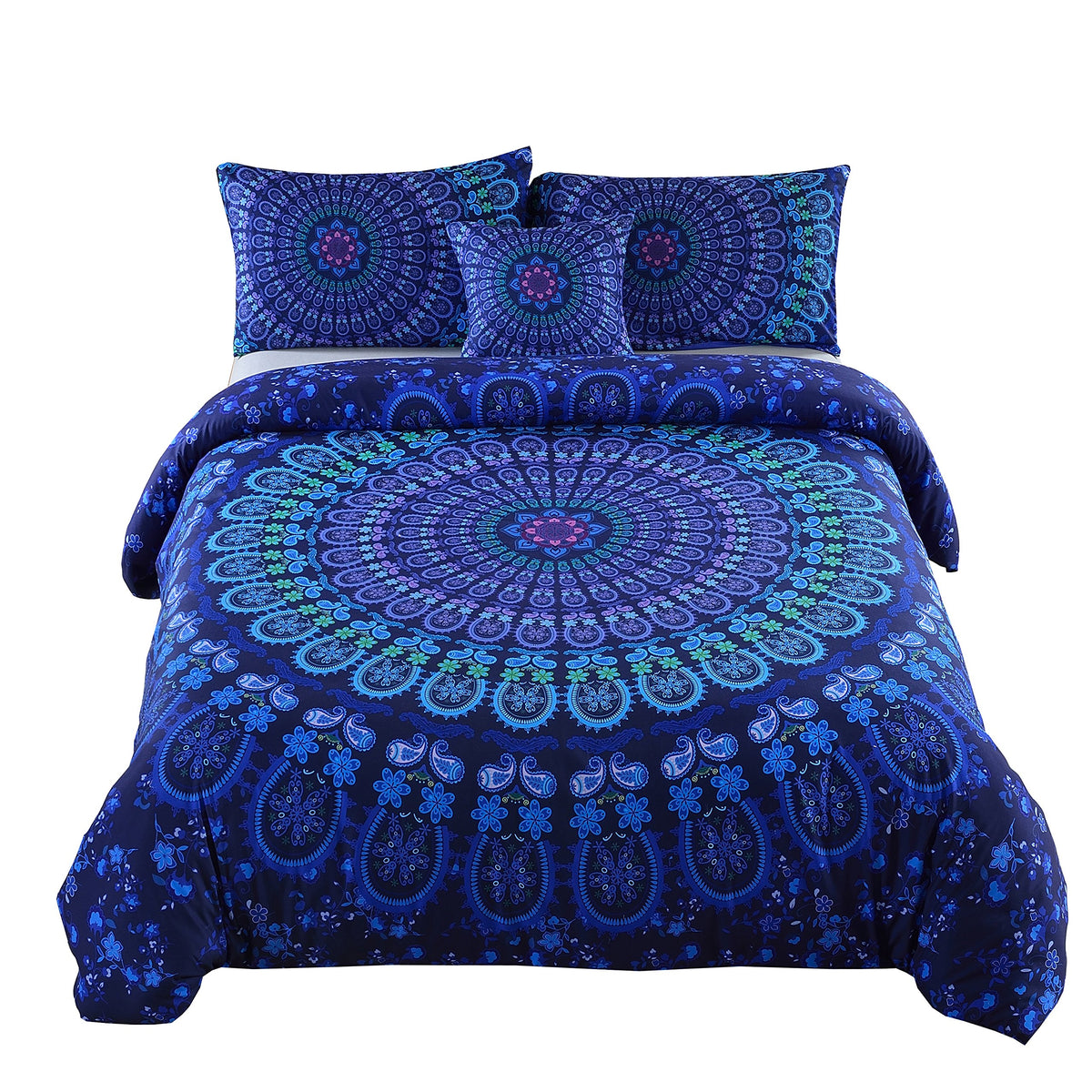 Meila Duvet Cover Set Luxury Soft Microfiber Bedding Sets Bohemian Mandala Pattern Bedclothes, Twin(68Inx 86In), 4 Pieces (1 Duv